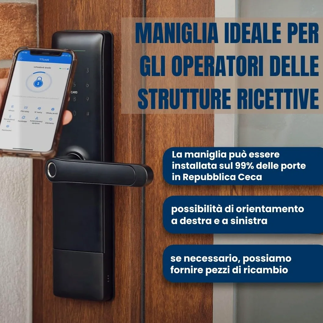 Serratura Smart con Maniglia Intelligente e Controllo via App TTLock – Apertura con Impronta Digitale, Codice o Smartphone – Serratura Elettrica con Cilindro per Porta Interna o Cancello Esterno