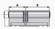 CILINDRO CON 5 CHIAVI PADRONALI UNIVERSALE CHIAVE-CHIAVE DI SICUREZZA-NEOS PER PORTE BLINDATE A SPINGERE MARCA ATRA-DIERRE.MISURE A=30mm.B=50mm. A+B=80mm.Sistema di cifratura a 6 perni in acciaio inox