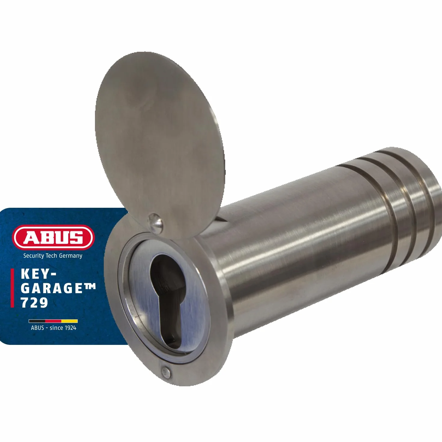 ABUS Cassaforte per Chiavi 729 da Incasso a Parete - Argento | Alloggiamento cilindro in ottone cromato, protezione anti-foratura, diametro installazione 43,5 mm, lunghezza base 120 mm