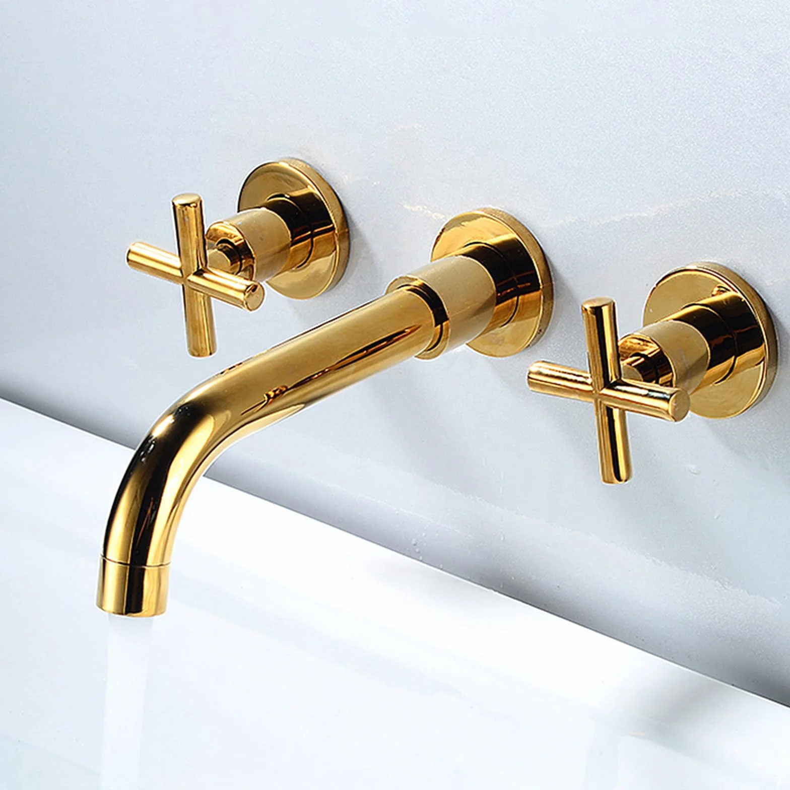 Rubinetti Bagno a Croce Rubinetto da Muro Girevole 360° Miscelatore Lavabo in Ottone Oro