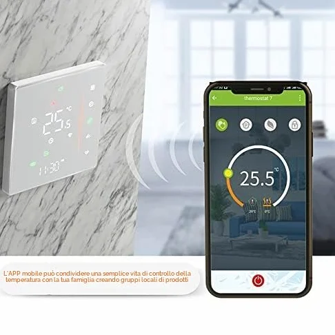 Termostato intelligente WiFi, programmabile settimanalmente, supporta Touch Control/Mobile APP/controllo vocale, compatibile con Home, per caldaie ad acqua e a gas 5 A, bianco