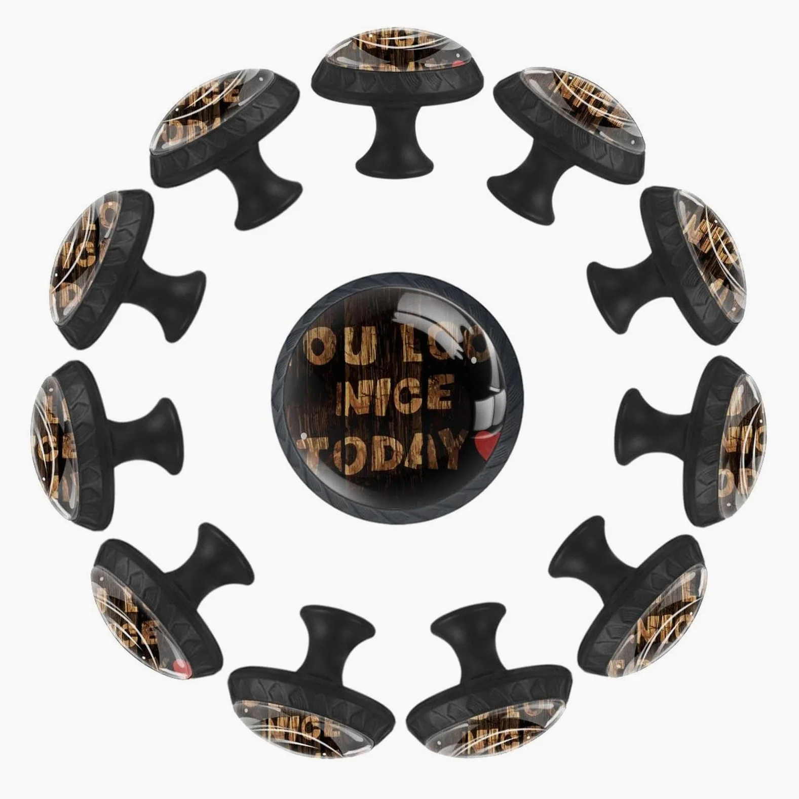 TBOUOBT Confezione da 12 pomelli per mobili, pomelli per comò, pomelli per cassetti, pomelli per mobili da cucina, pomelli per armadi e cassetti,Pannello in legno vintage, sei bello oggi