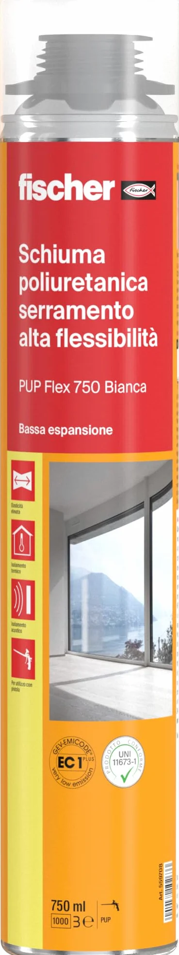 Fischer PUP FLEX 750 Schiuma Poliuretanica per Infissi e Telai, Isolamento Termoacustico
