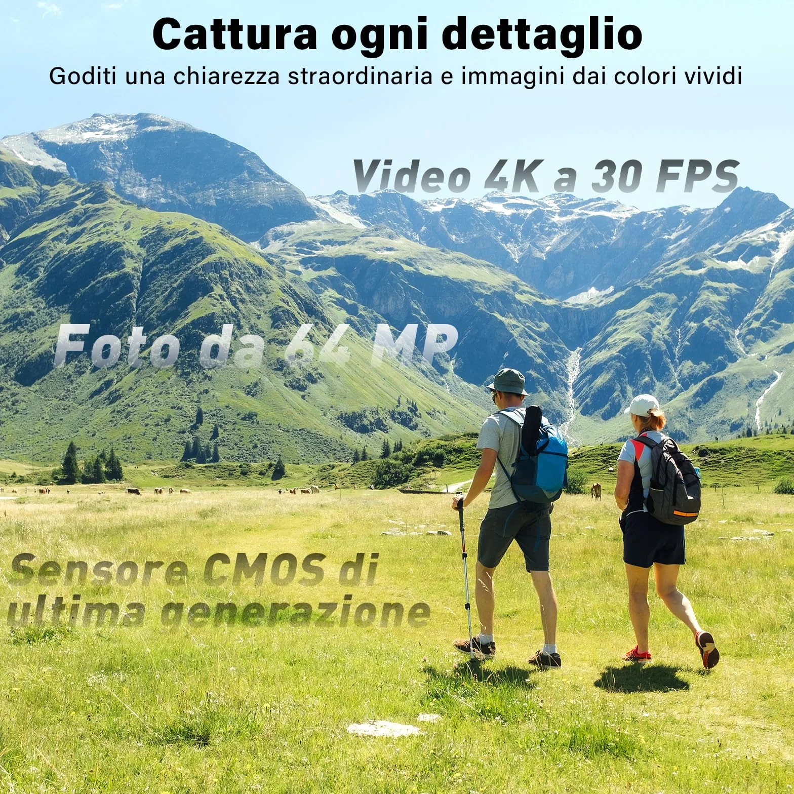 Vlog Camera, Action Cam 4K Stabilizzata con Gimbal – Touchscreen 64MP con Scheda 64GB, Stabilizzazione a 2 Assi, Tracciamento di Oggetti, Microfono Incluso, Fotocamera Digitale per Vlog