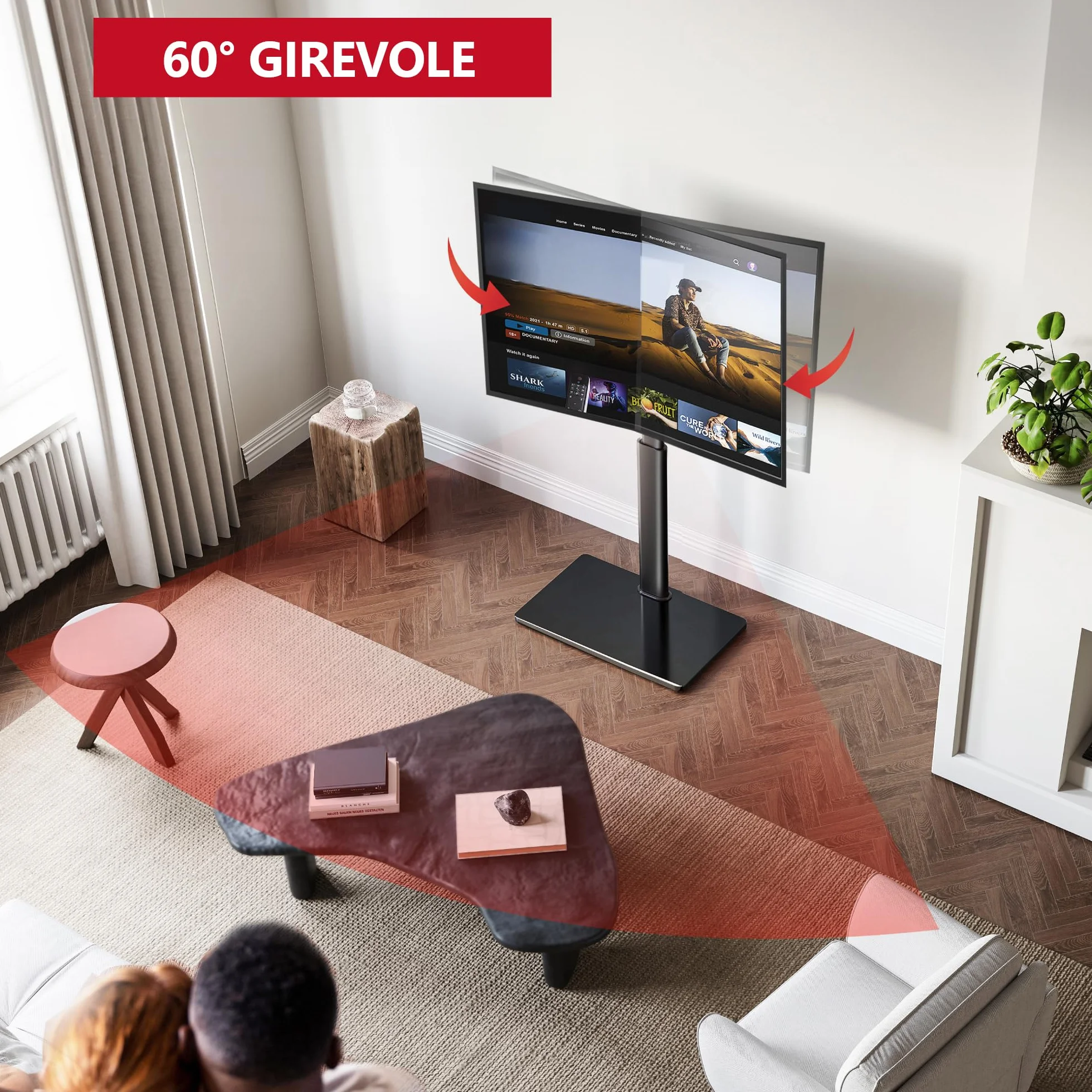 AOKCOS Supporto TV da Pavimento inclinabile per 32-55 65 70 Pollici, Girevole & Altezza Regolazione Mobile Porta TV da Terra, Max VESA 400x400mm 40kg