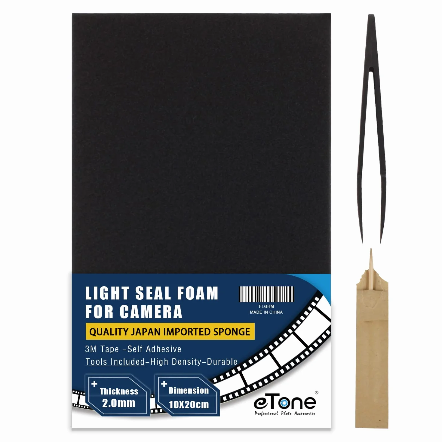 eTone Light Leak Proof Sponge High Density Foam film Replacement Light Seal Foam with Tongs for 120/135 Film Cameras Large Format Accessories, 2 mm