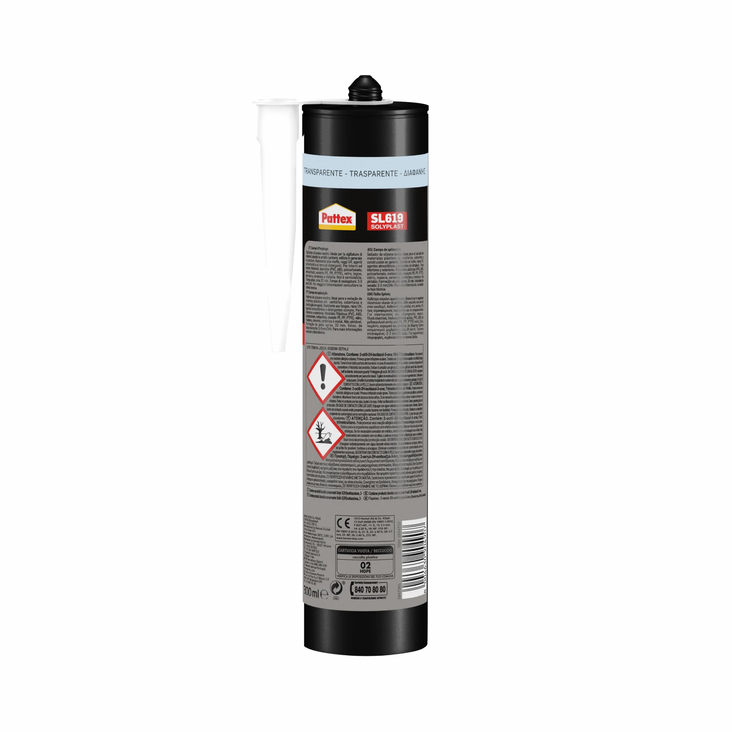 Pattex Sigillante Silicone Neutro SL 619 per Plastiche PMMA Policarbonato, Resistente Muffa, Basso Modulo, 300ml