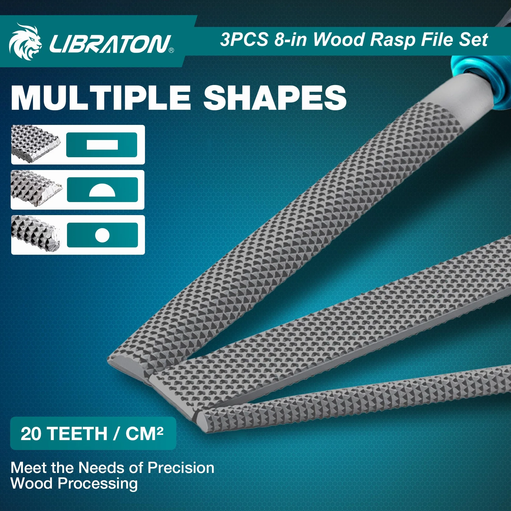 Libraton Set di Raspe per Legno 3 Pezzi, Lime Multiforma Acciaio Carbonio 200mm per Falegnameria