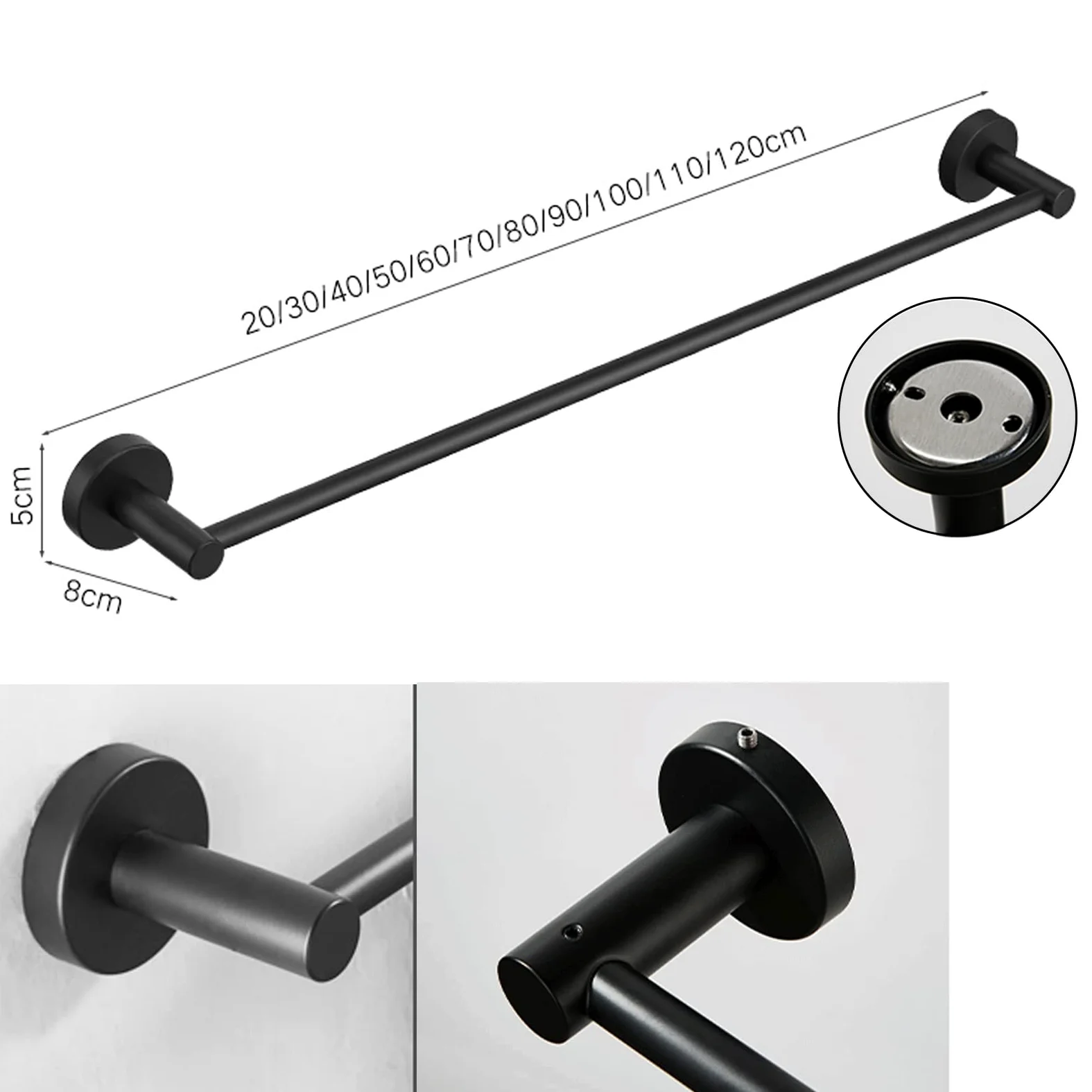 SUS304 Portasciugamani in Acciaio Inossidabile ， Portasciugamani a Parete Portasciugamani per Portasciugamani da Bagno Mensola Porta Asciugamani Nero Opaco (Dimensioni : 80cm)
