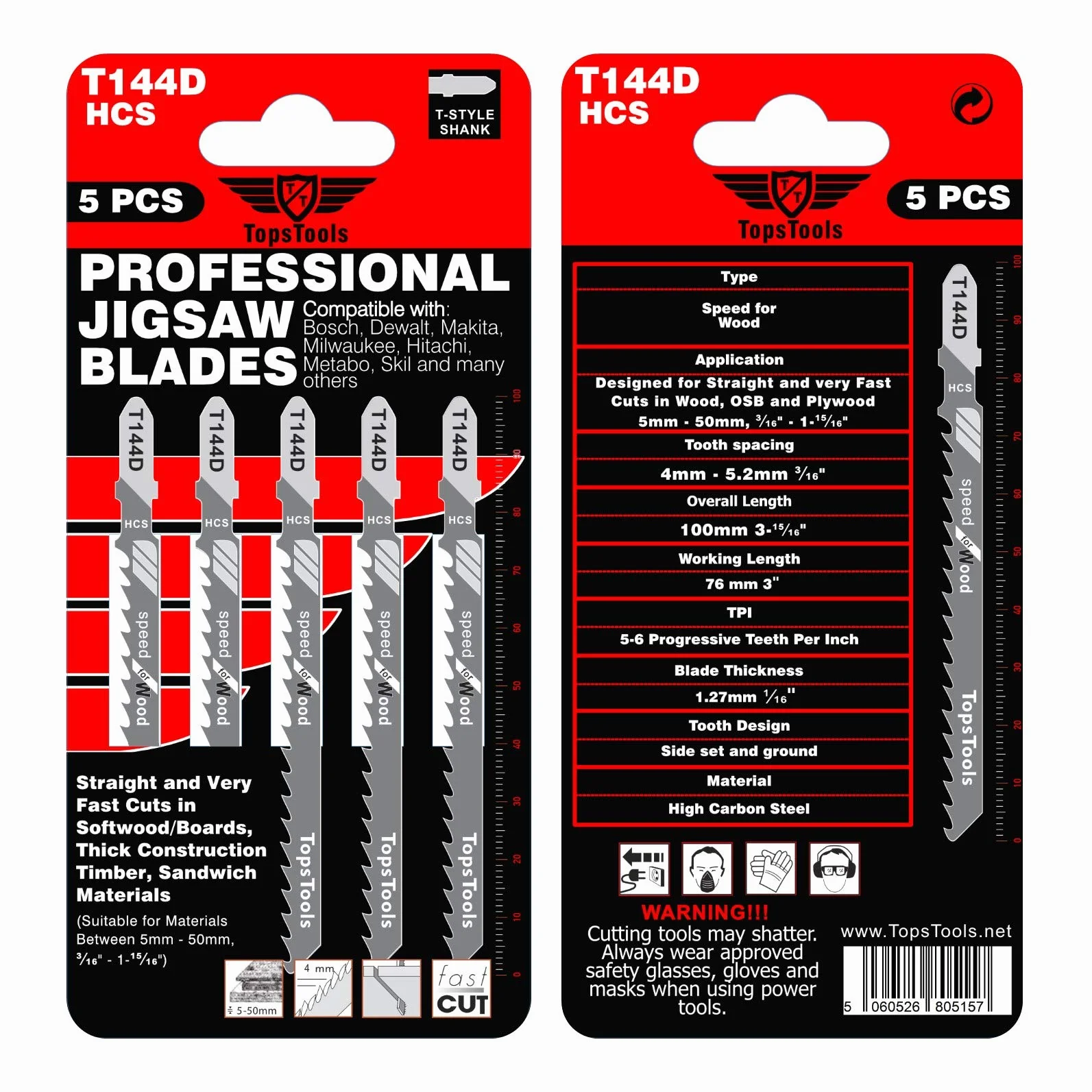 15 lame per seghetto alternativo TopsTools T144D per tagli dritti e rapidi compatibili con Bosch Dewalt Makita Milwaukee e molti altri