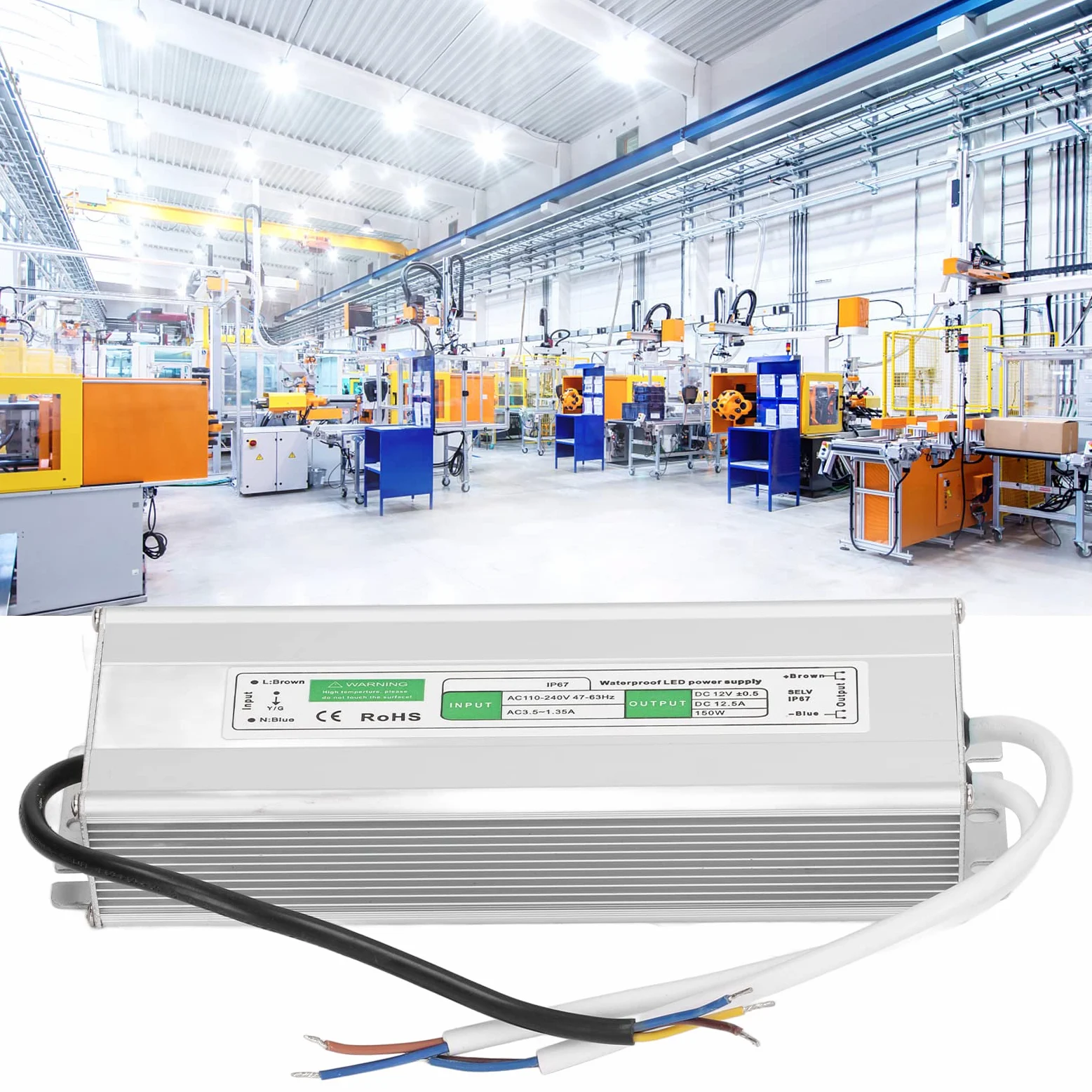 Driver LED, Adattatore per Trasformatore di Alimentazione IP67 Impermeabile da 150 Watt, Adattatore Ultra Sottile per Trasformatore a Bassa Tensione AC110-240V per Luci a LED (12V-150W)