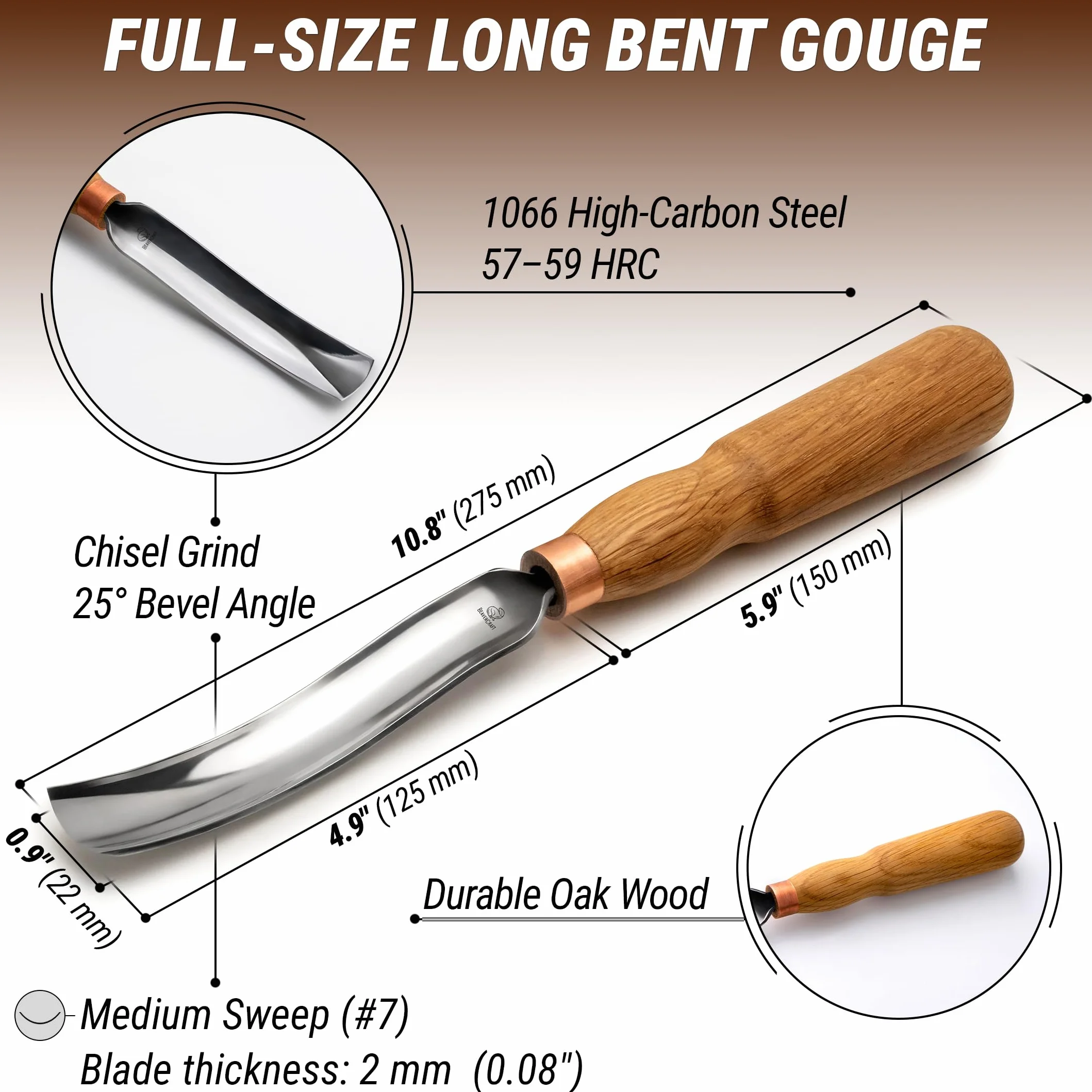 BeaverCraft Sgorbia per Intaglio Legno 7L/22, Strumenti per Scolpire Cucchiai, Scalpello Curvo