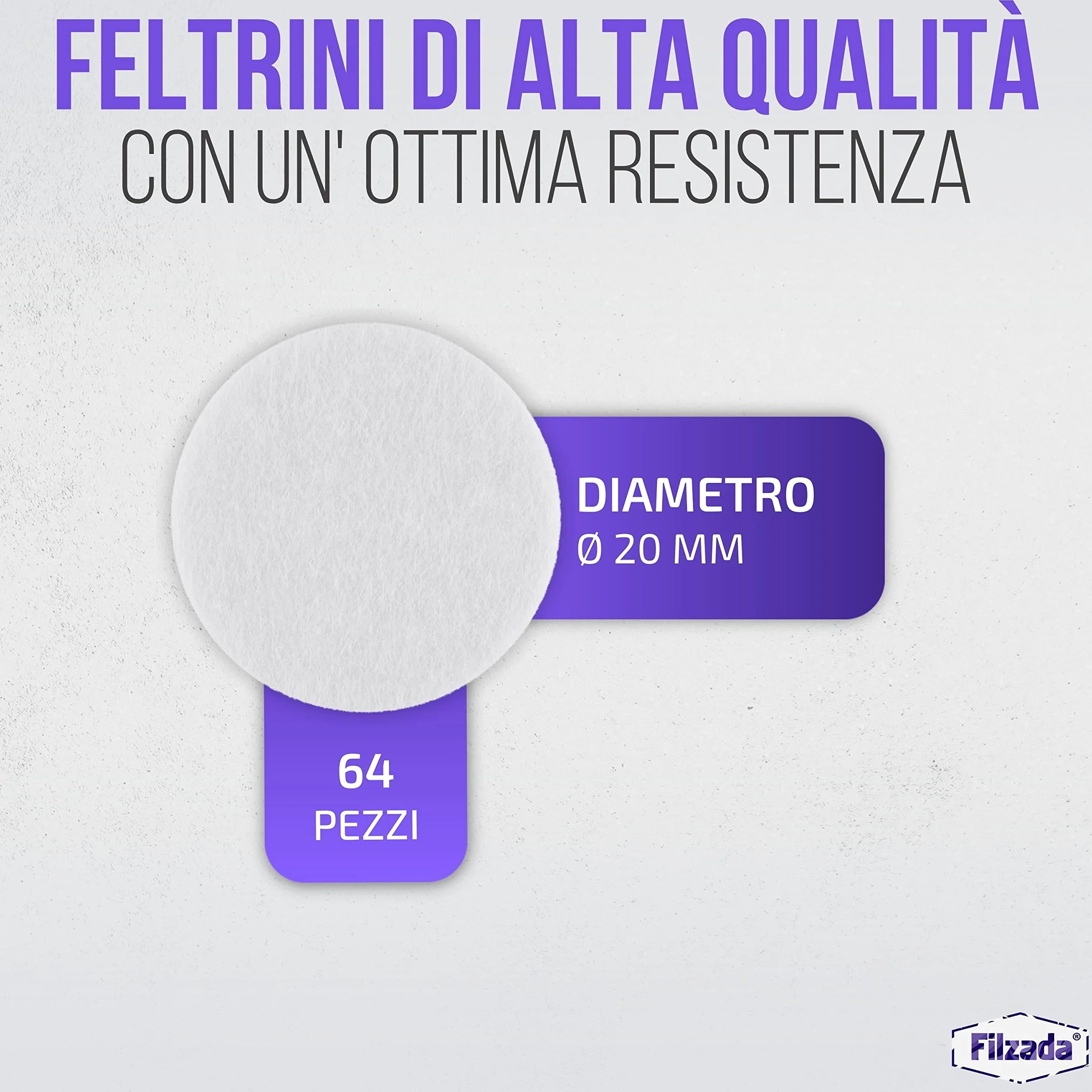 Filzada® 64x Feltrini autoadesivi Ø 20 mm Bianco Feltro professionale per mobili