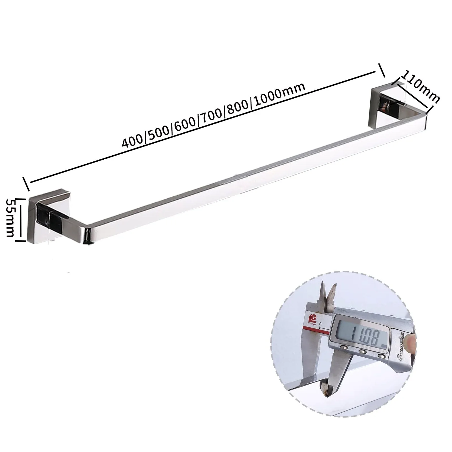 Portasciugamani Singolo a Parete, portasciugamani Quadrato, portasciugamani di Grandi Dimensioni in Acciaio Inossidabile SUS304, per Accessori da Bagno e Cucina, 50cm-100cm, Argento (dimensi