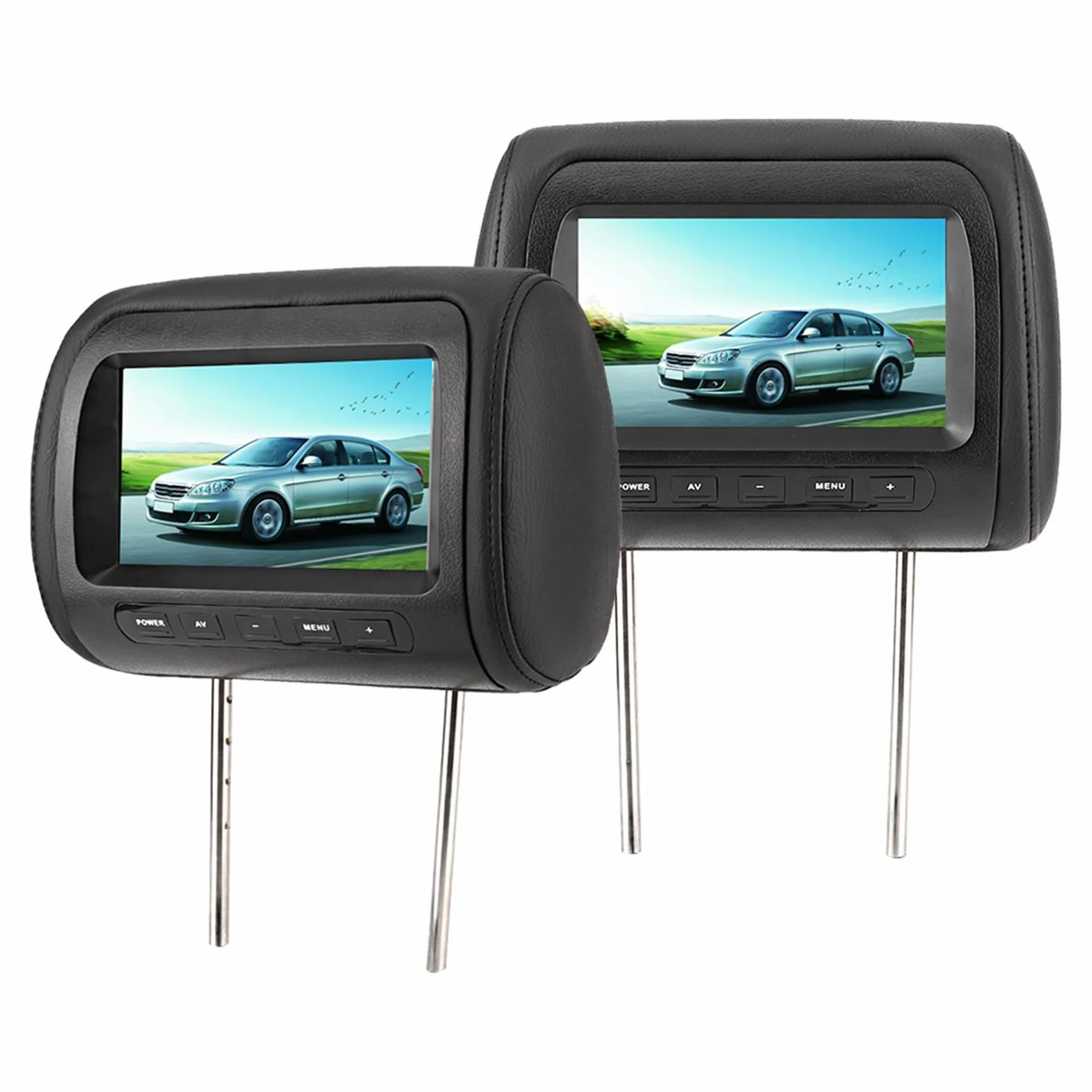 Display per Poggiatesta, 2 Pezzi 7 Pollici Controllo Poggiatesta Regolabile Monitor Video LCD Display Nero Universale