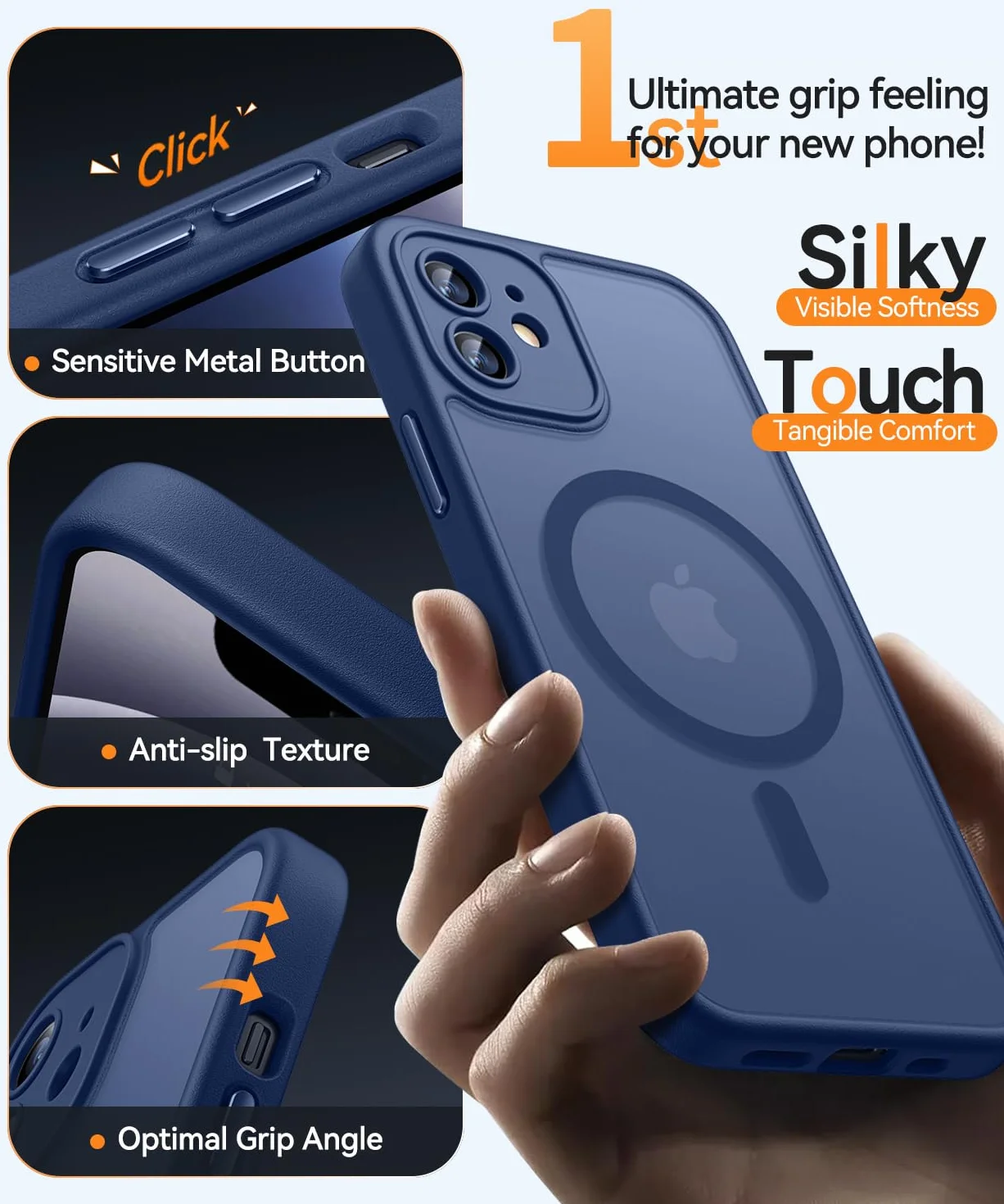 CANSHN Magnetica Cover per iPhone 12(6.1 Pollici), [Protezione Completa Della Fotocamera] Custodia Traslucida Opaca Protettiva Sottile Antiurto,Blu Profondo
