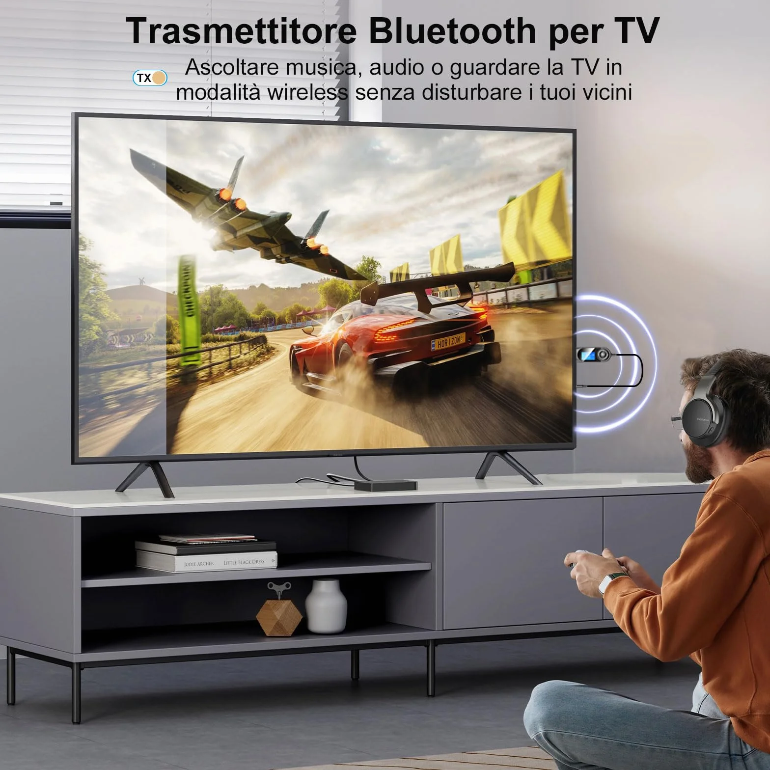 USB Trasmettitore Ricevitore Bluetooth 5.0, Adattatore Wireless Audio con 3.5mm AUX per TV/PC/Cuffie/Altoparlanti/Auto, bluetooth aux chiavetta, bluetooth per auto, Microfono Integrato