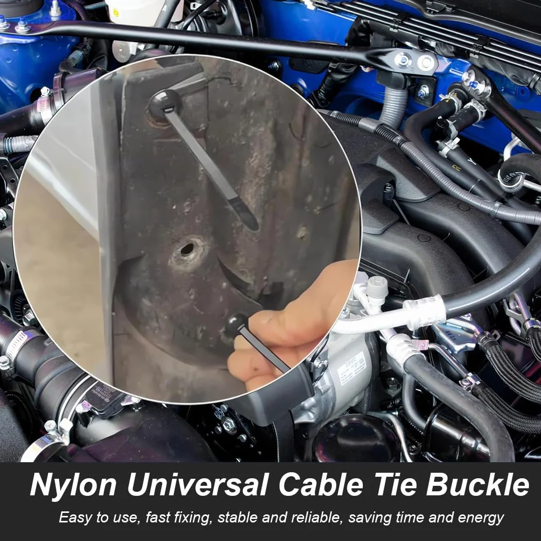 50 Pezzi Nylon Universal Cable Tie Buckle, Fascette Autobloccanti Resistenti UV per Auto
