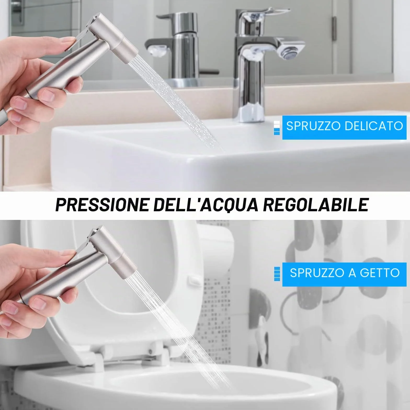 Tubo doccia telescopico 3m con set doccetta bidet, nastro adesivo per spruzzatore