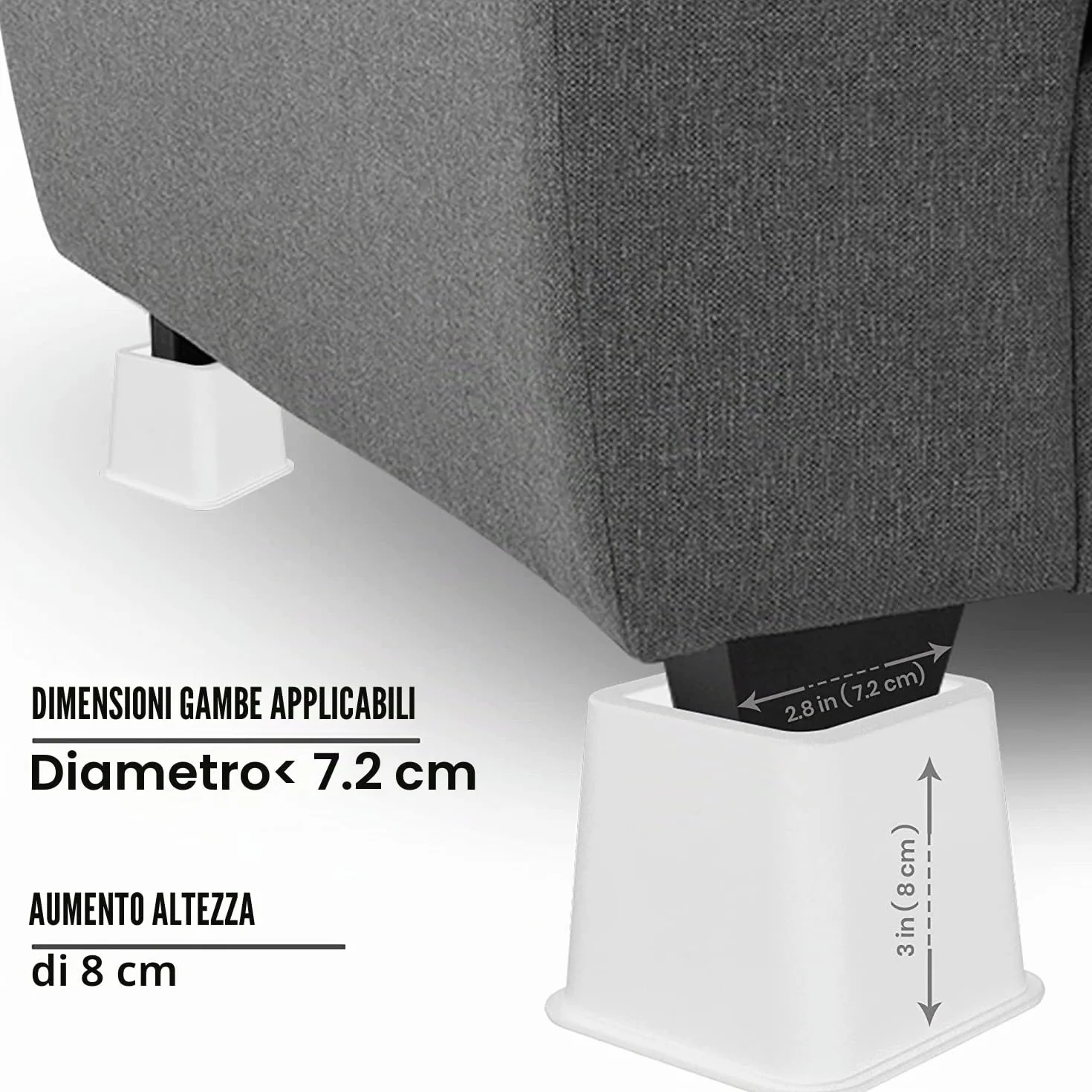 Utopia Bedding Alzata Regolabile Premio 8 Pezzi 4 Alti e 4 Corti Alzata Letto Bianco