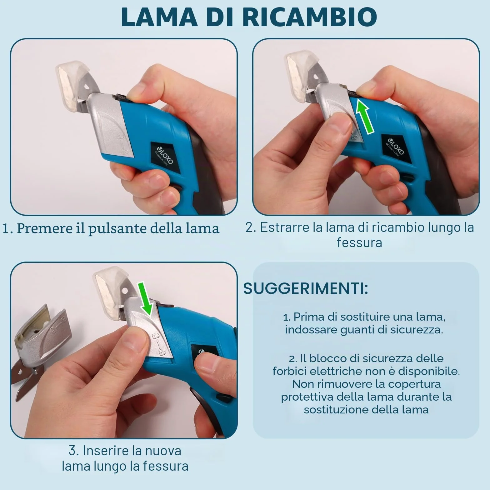 VLOXO Forbici Elettriche Senza Fili Cutter per Tessuti con 2 Testina di Taglio Ricaricabile (Arancione)