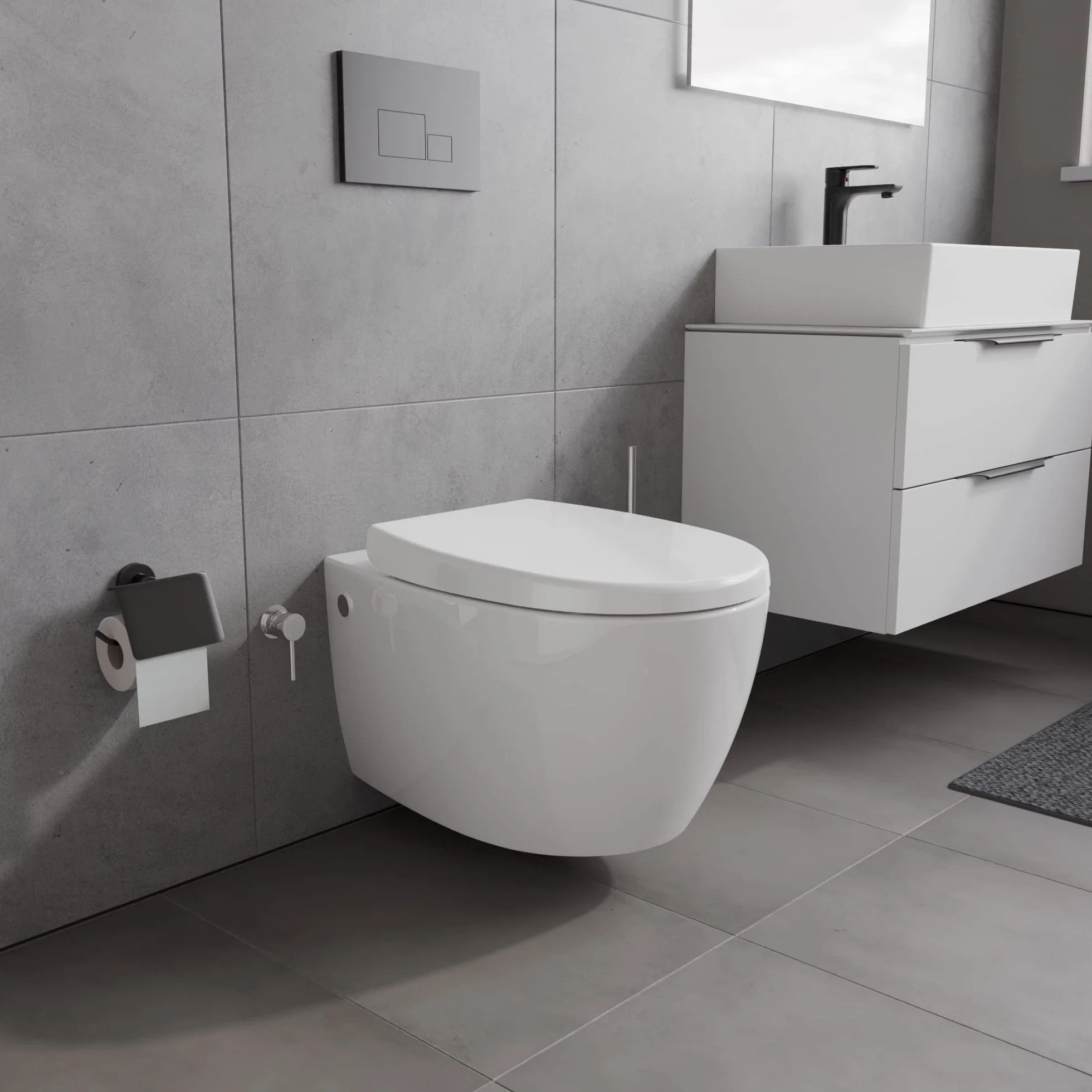 Aqua Bagno WC Taharet sedile per WC da doccia Soft Close sospeso con funzione bidet e sciacquone profondo ceramica