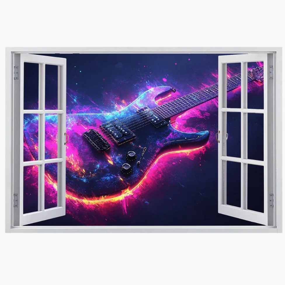 Decalcomanie da muro Art 3D Fracassato Chitarra Adesivi murali removibili Arte Astratta Carta da parati Camera da letto autoadesivo per ragazze Camera da letto Nursery Home Decor Gift