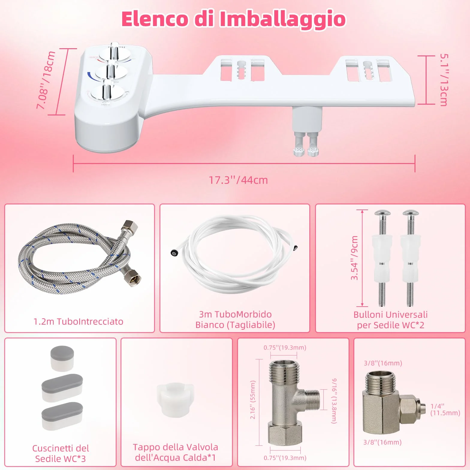 Hibbent Bidet WC Doccia Toilette autopulente pulizia ugello caldo freddo non-electric meccanico sedile pressione acqua regolabile T-Adattatore 3/8
