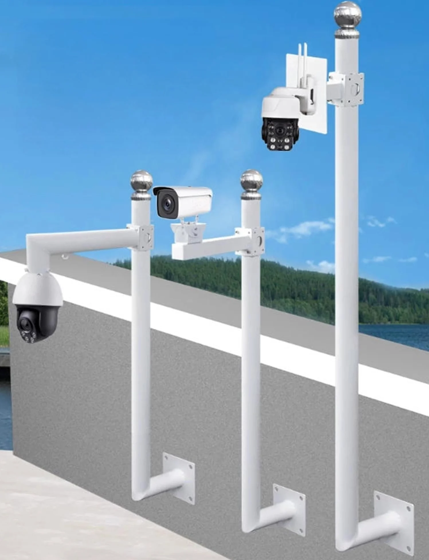 Palo per Telecamera, Staffa di Montaggio per palo per Telecamera di Sicurezza Resistente, Rack di sorveglianza in Acciaio zincato Resistente alle intemperie, Staffa angolare da 100 cm/39,37
