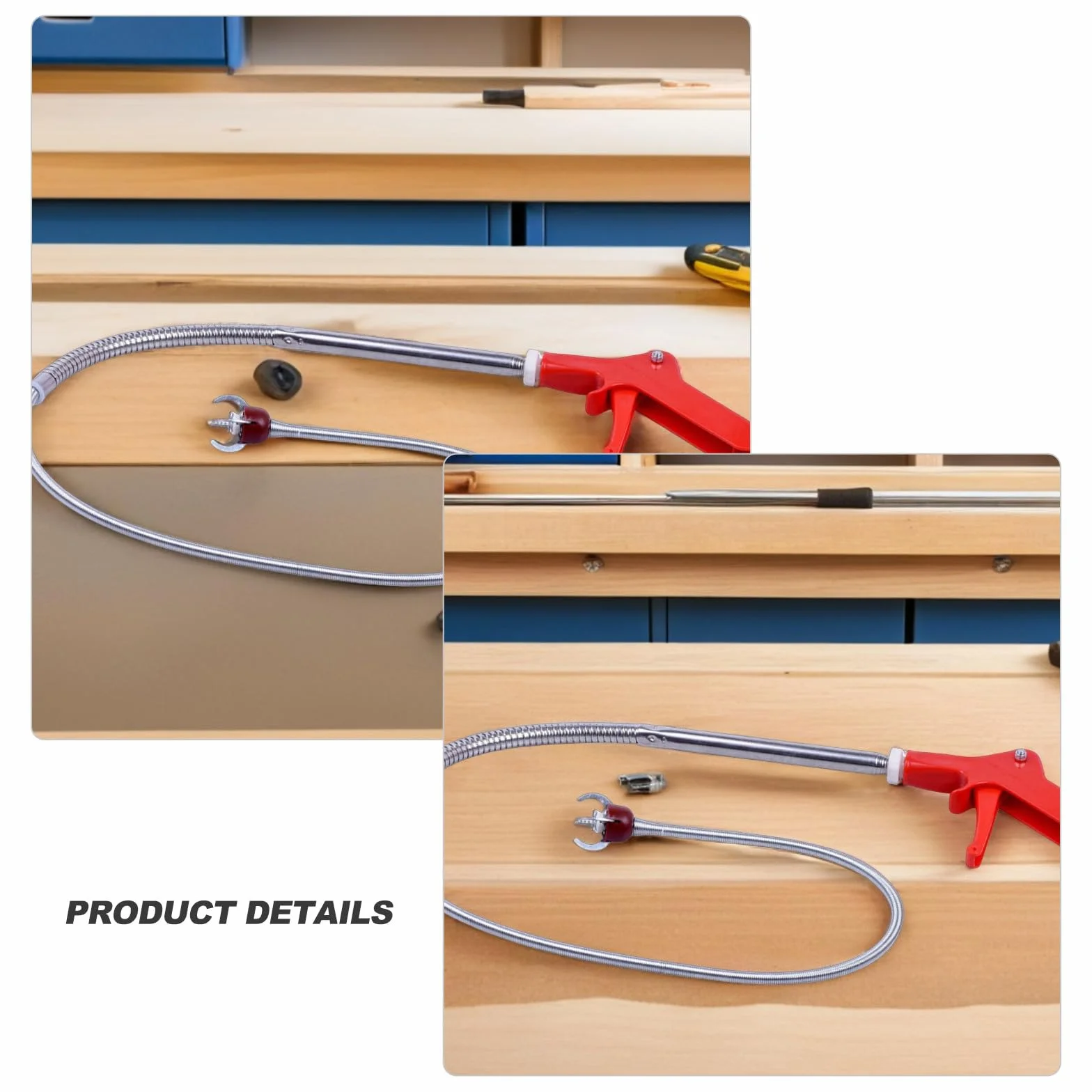NUOBESTY Strumento di Sollevamento per Wc Pinza Flessibile Extra Lunga da 130 CM Serpente per Lavello e Pulitore per Chioma per Rimozione Ostruzioni Scarichi e Tubi Utensile Telescopico