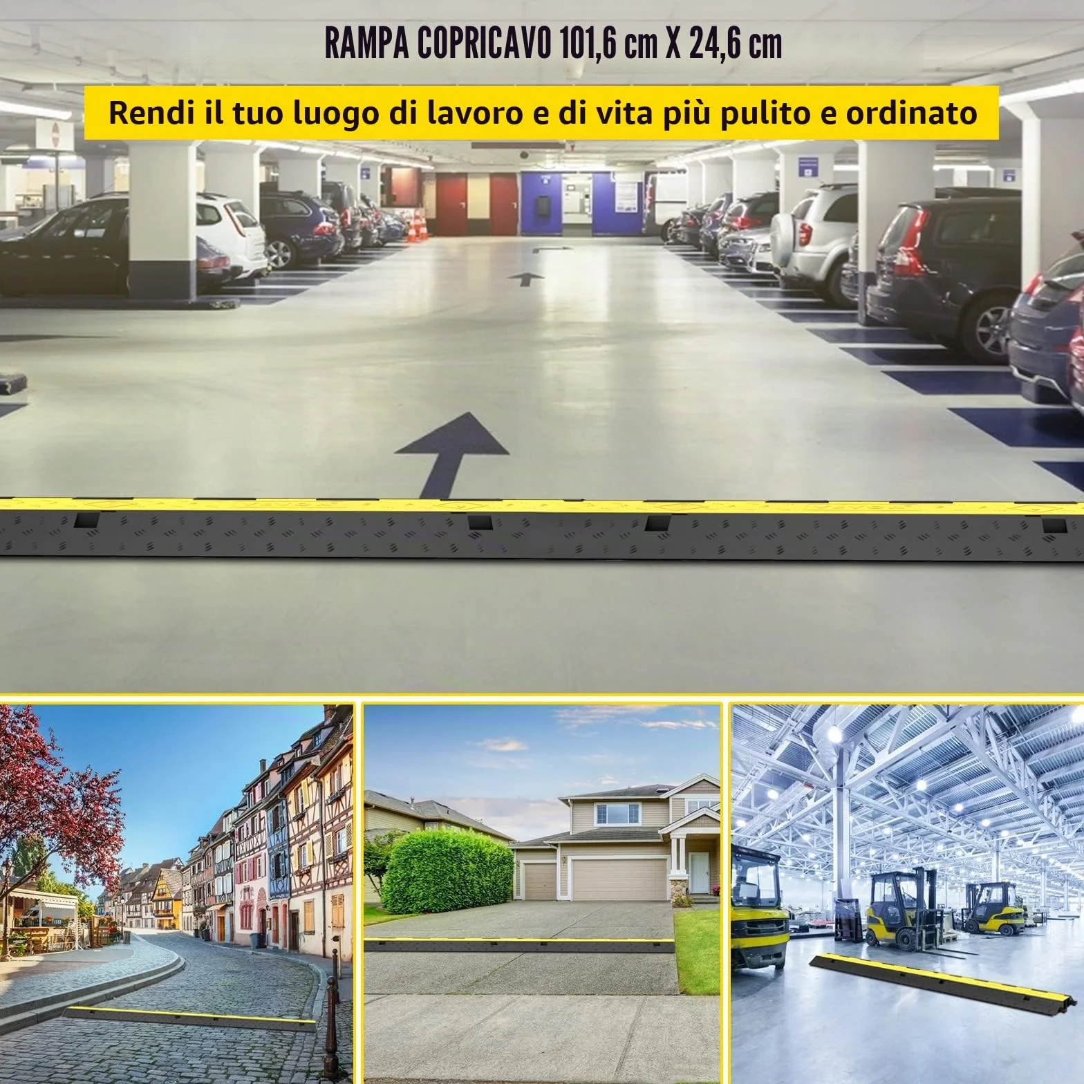 VEVOR Rampa Modulare per Condotto 2 Canale, Protezione Cavo in Gomma e PVC Carico 4.989 kg, 4 Pezzi Nero Giallo