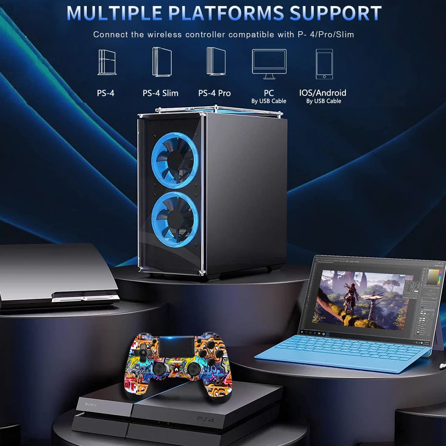Stycizom Controller Compatibile con Ps-4,Controller Wireless Joystick Compatibile con PS-4/Pro/Slim/PC,Batteria Integrata da 600 mAh con Doppio Sensore di Vibrazione/6 Assi