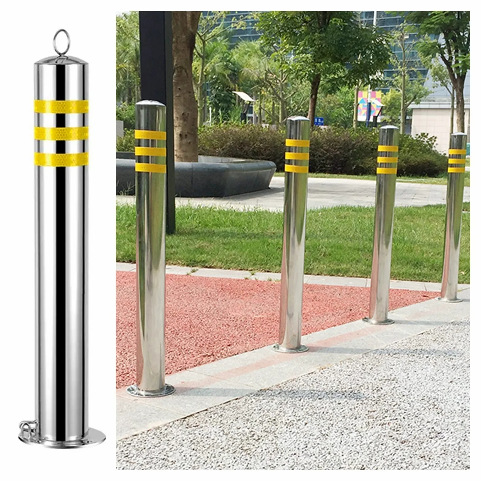 Generico Pali di sbarramento in Acciaio Inox - Coni di barriera per vialetti da 60 cm per la Sicurezza Stradale, delimitatori stradali, Controllo del Traffico di attenzione (1 Confezione)