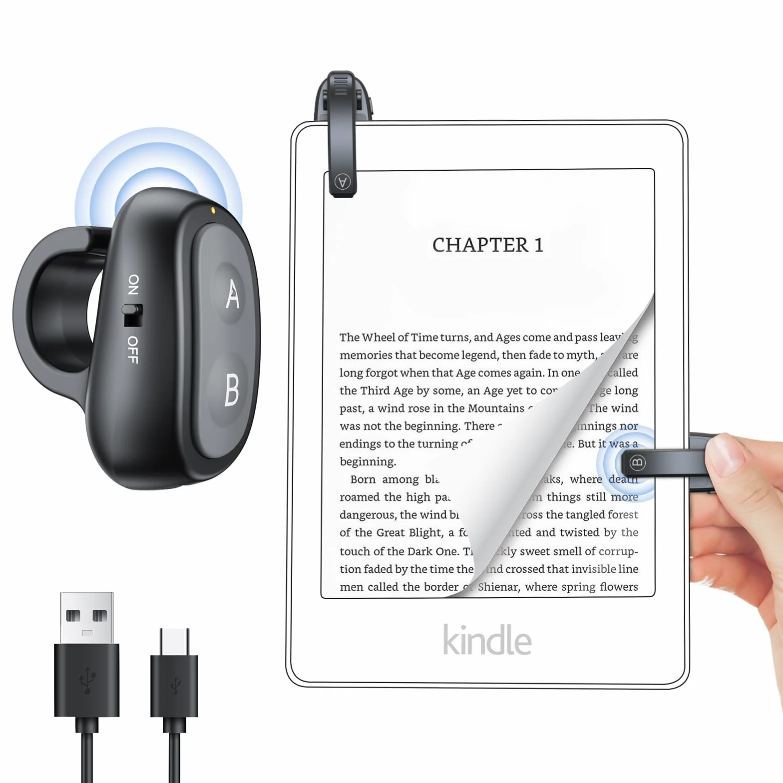 Paletta laterale telecomandata per Kindle Paperwhite eReader Turner: scatto remoto per fotocamera, Kindle Clicker paletta laterale per iPhone iPad Android Page Turner e-book lettura