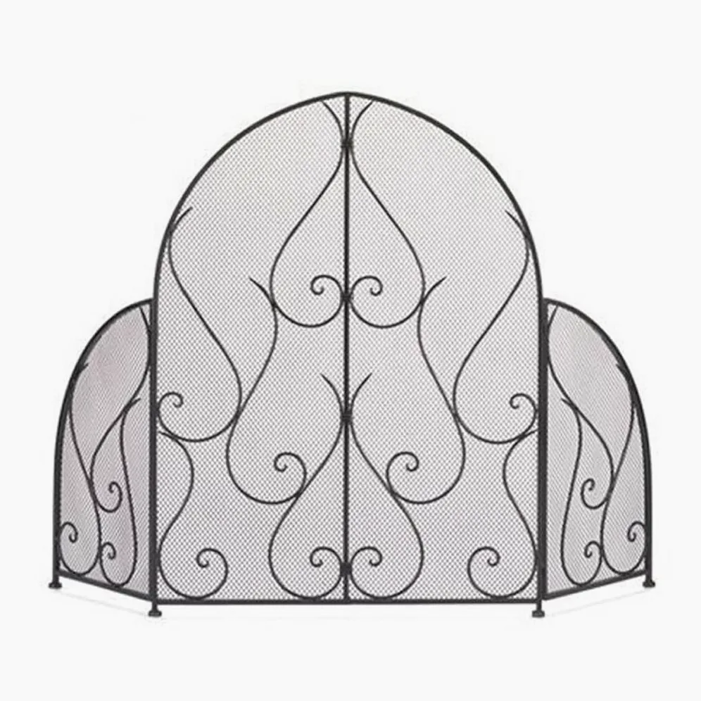 Schermi per Caminetti di Guardia Ferro battuto Tri-Fold Camino Separè con Net ignifugo casa Spark schermata del pannello decorazioni Guardrail Retro 33.4 pollici Accessori per Caminetti in Rete Decora