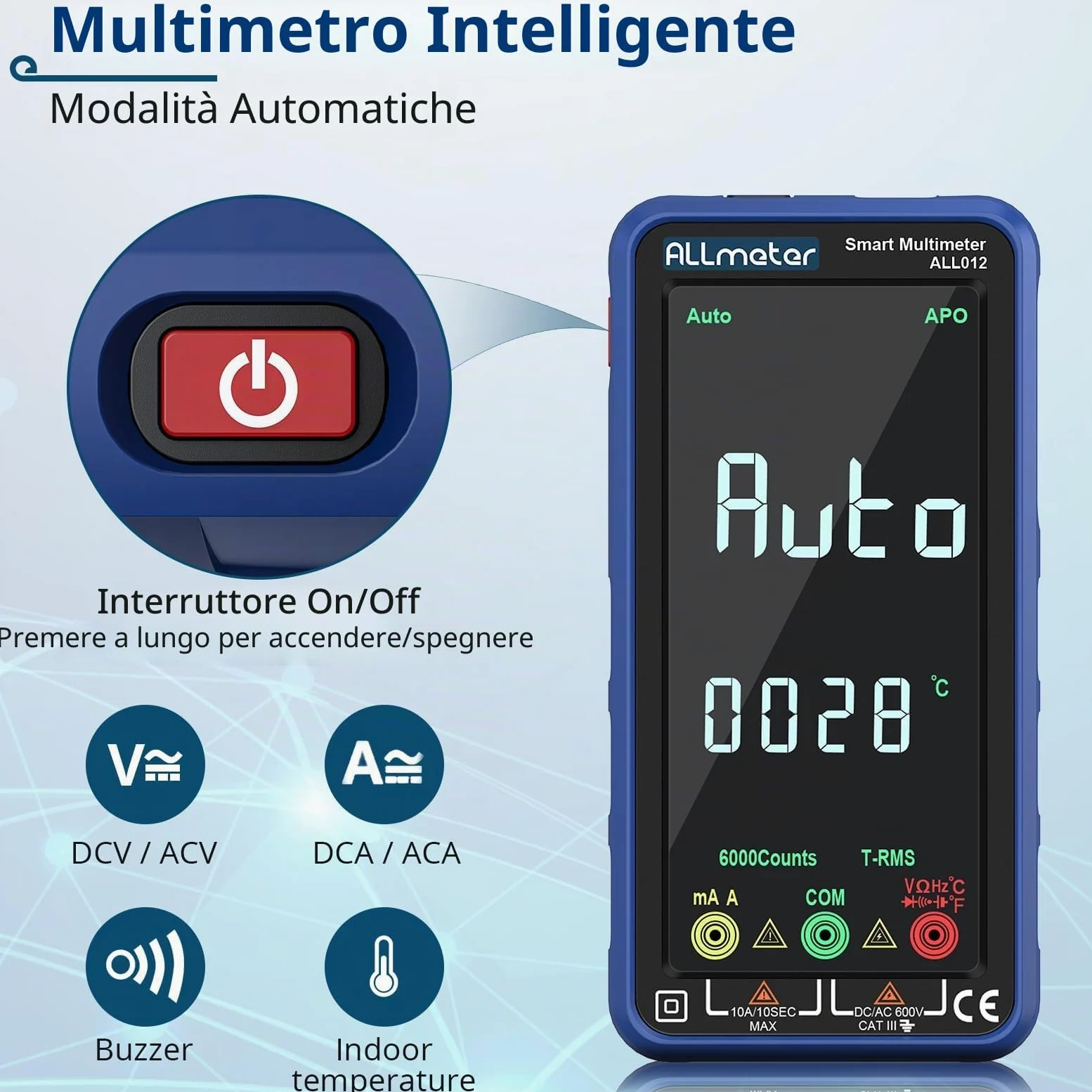Smart Multimetro a 6000 Conteggi con TRMS, NCV e USB Ricaricabile | Tester Digitale Professionale con Schermo a Colori, Misura Tensione Corrente Capacità Resistenza per Elettricisti e Fai-da-Te