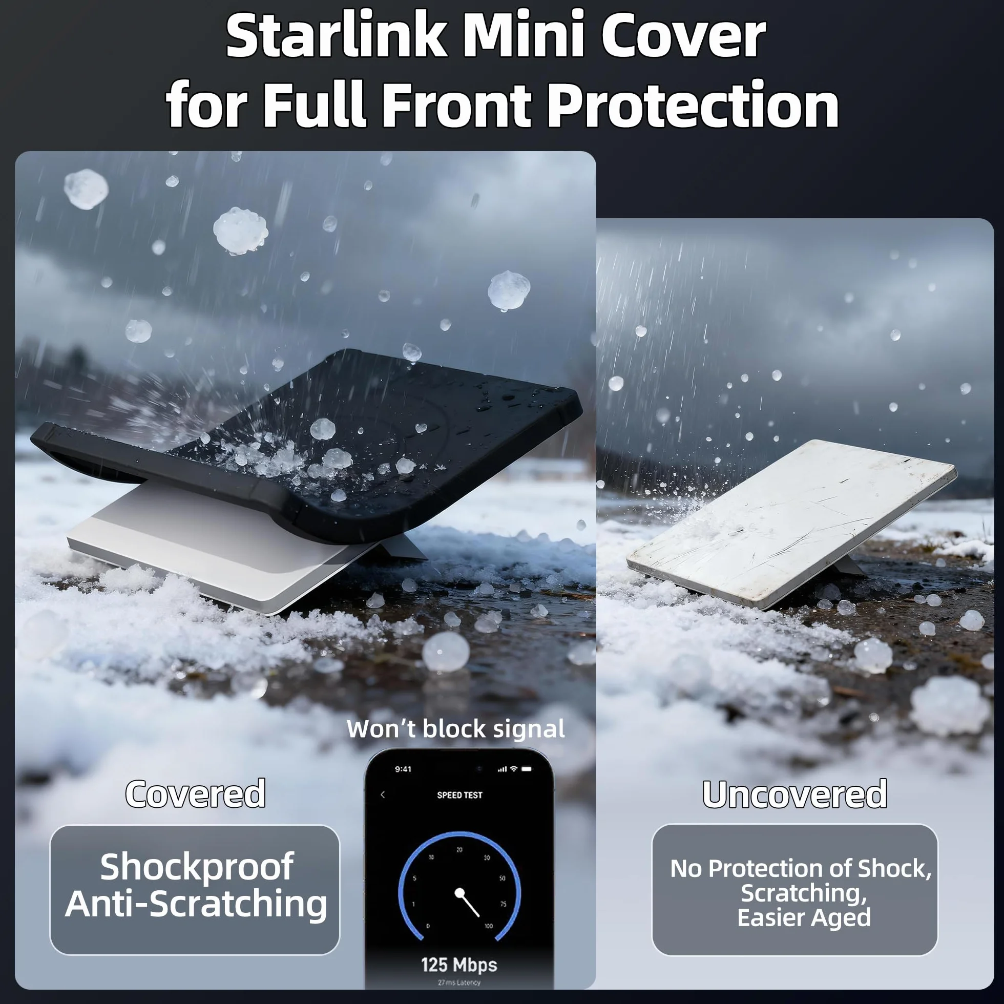 Joinfworld Starlink Mini Case,Starlink Custodia protettiva standard Gen 3,Cover in silicone per mini accessori Dishy,mpermeabile, antiurto,sicura per segnale,per proteggere da rocce, sabbia (Nero)