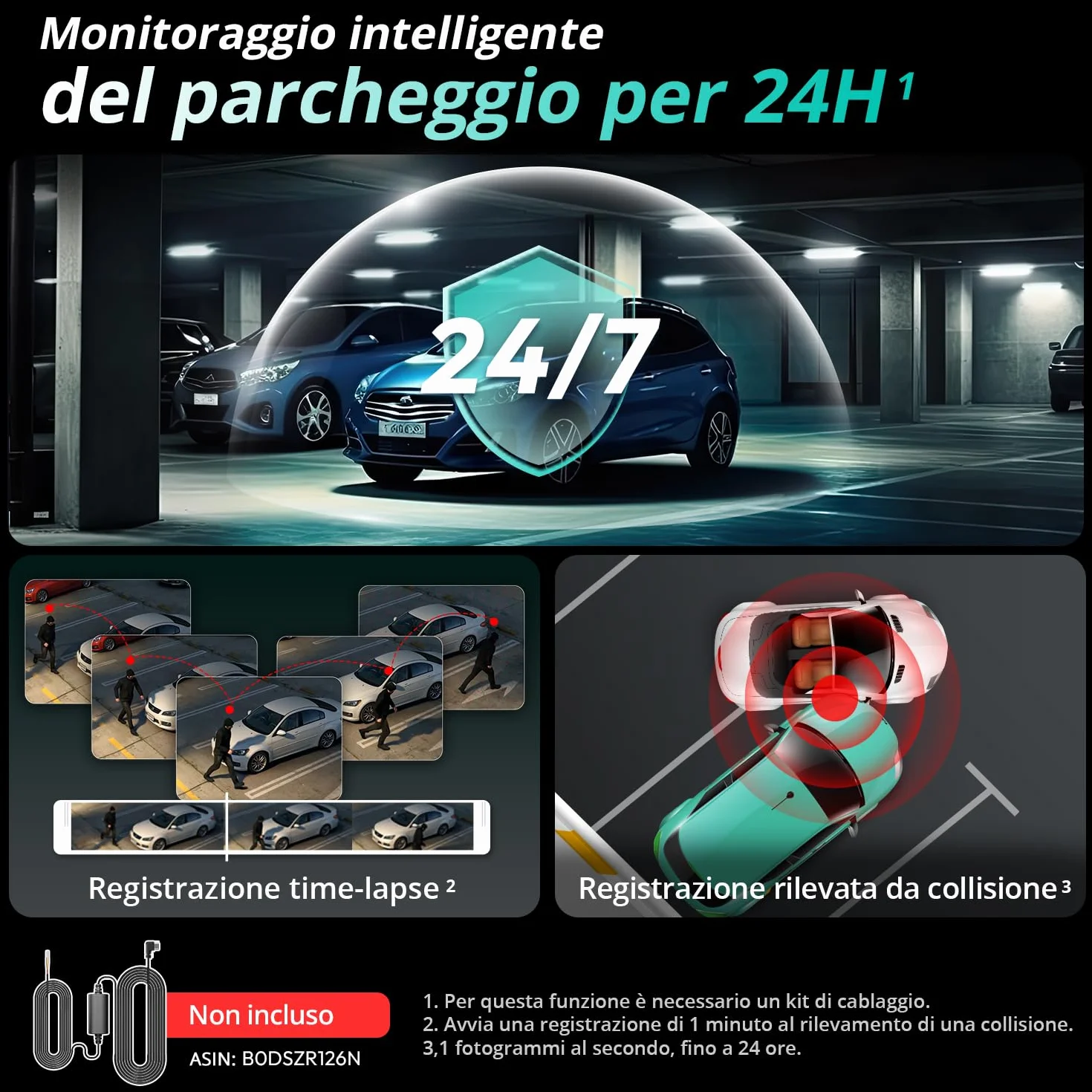 BOTSLAB Dash Cam 4K+1080PFronte Retro Dashcam con Scheda SD 64GB, Dashcam STARVIS 2,WiFi 5G,GPS,WDR Grandangolare a 170, Visione Notturna, WDR,Sensore G, Modalità Parcheggio 24H, Registrazione in Loop