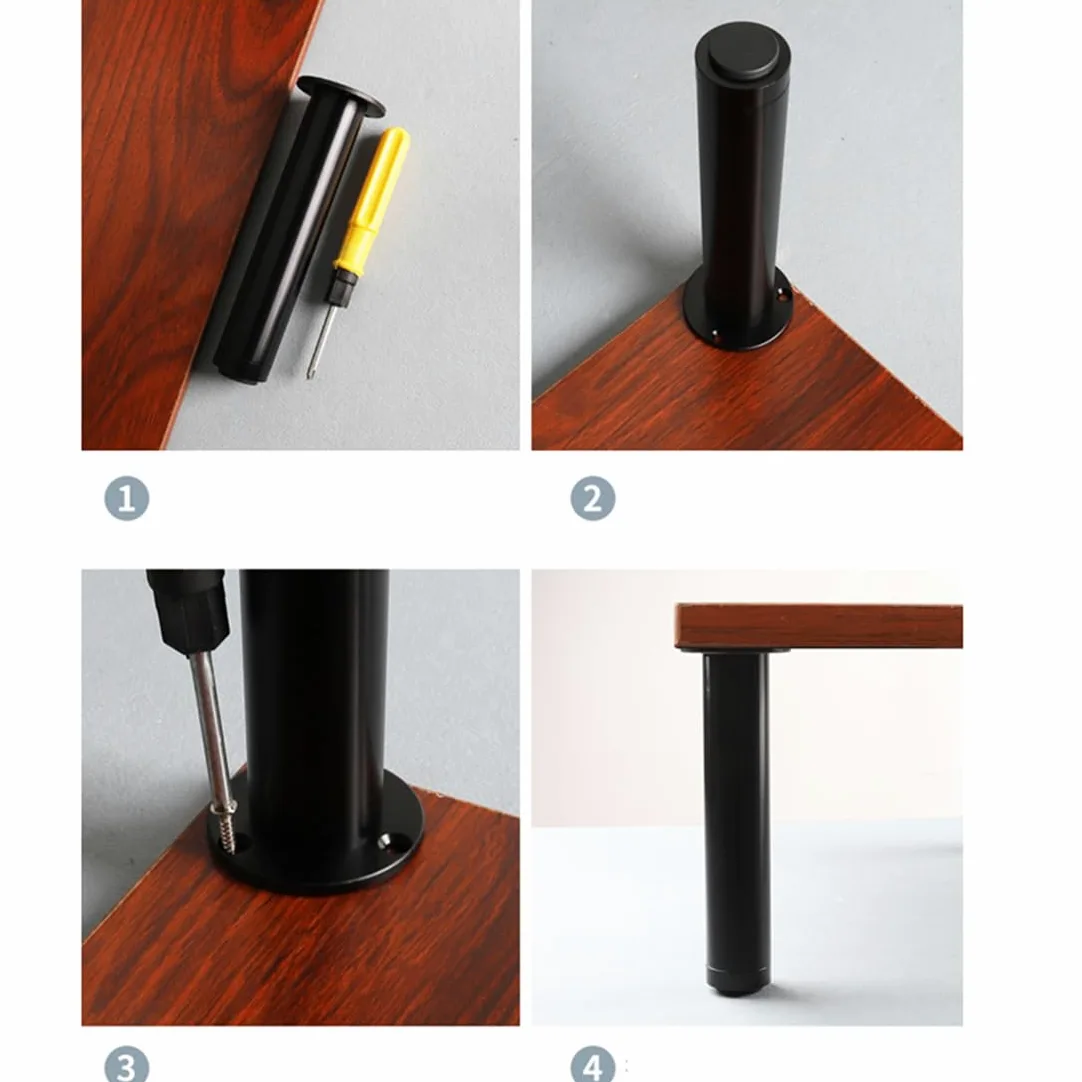 Gambe per mobili Rotonde Regolabili, Lega di Alluminio, Finitura Spazzolata, Altezza 8-30 cm, Set da 4 per tavolino/consolle, Viti Incluse, Supporto Robusto, Design Moderno