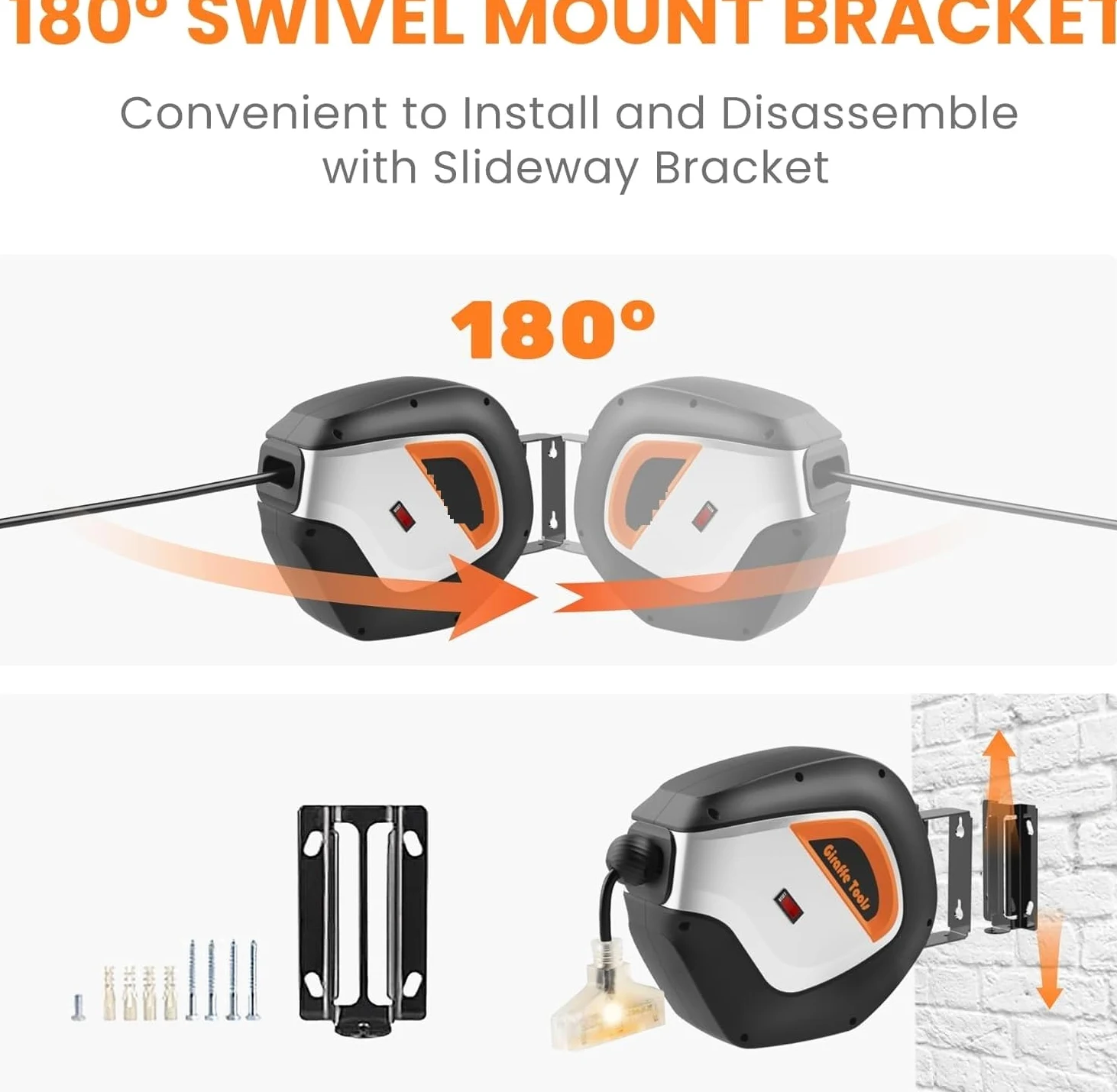 Avvolgicavo retrattile, 50 piedi 12AWG/3C SJT, avvolgicavo for prolunga resistente, montaggio a parete/soffitto(14AWG 50FT)