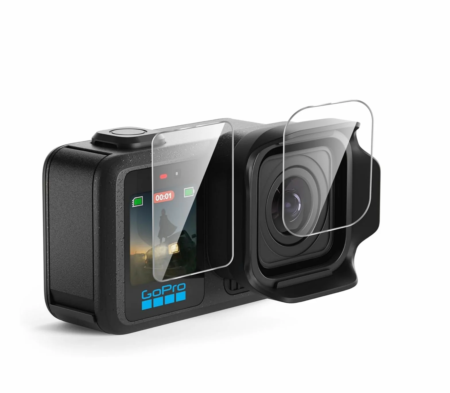 GIOPUEY Vetro Temperato Compatibile con GoPro Mission 1 PRO, 4 Pezzi Pellicola Prottetiva e 2 Pezzi Pellicola Fotocamera, HD, Resistente ai Graffi, Senza Bolle (Transparent)