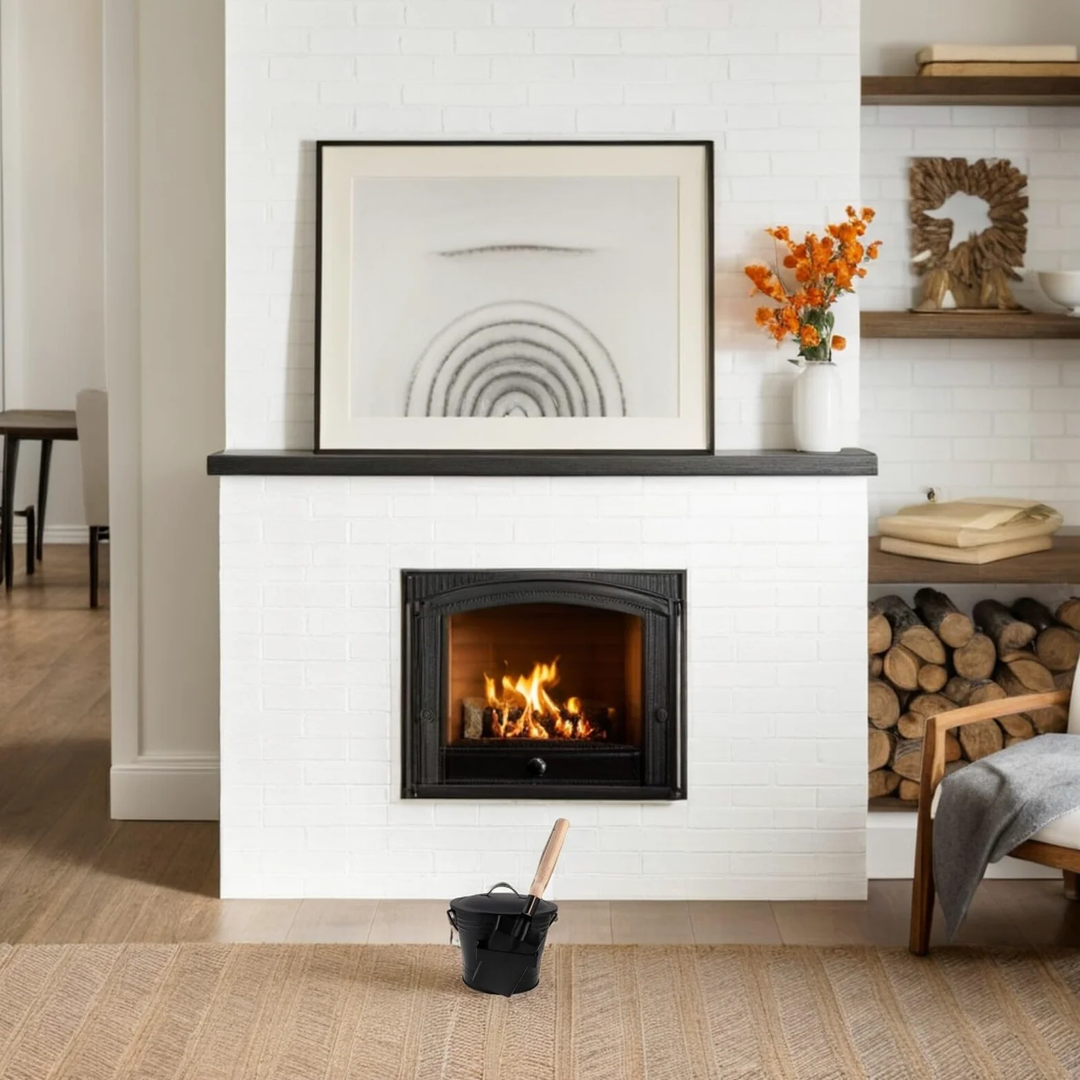 Toyvian Set Secchio per Cenere del Focolare in Metallo con Coperchio e Pala, Attrezzi per Braciere da Giardino, Contenitore Ignifugo per Rimozione Cenere Calda, per Stufa a Legna e Pellet