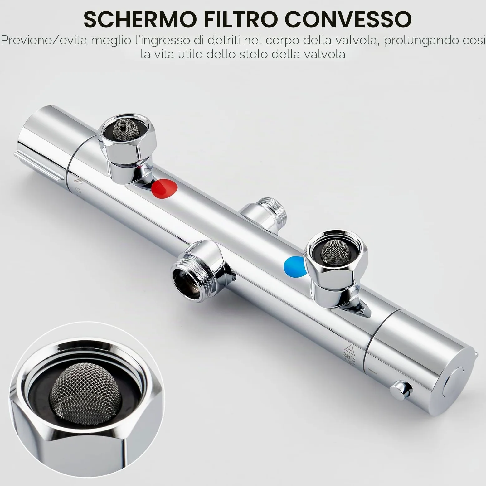 Auralum Colonna Doccia Kit con Rubinetto Termostatico Antiscottatura, Miscelatore Doccia Esterno con Soffione Doccia 25x25cm, Doccetta, Asta Doccia in Acciaio Inox e Tubo Doccia 1,5m, Cromo