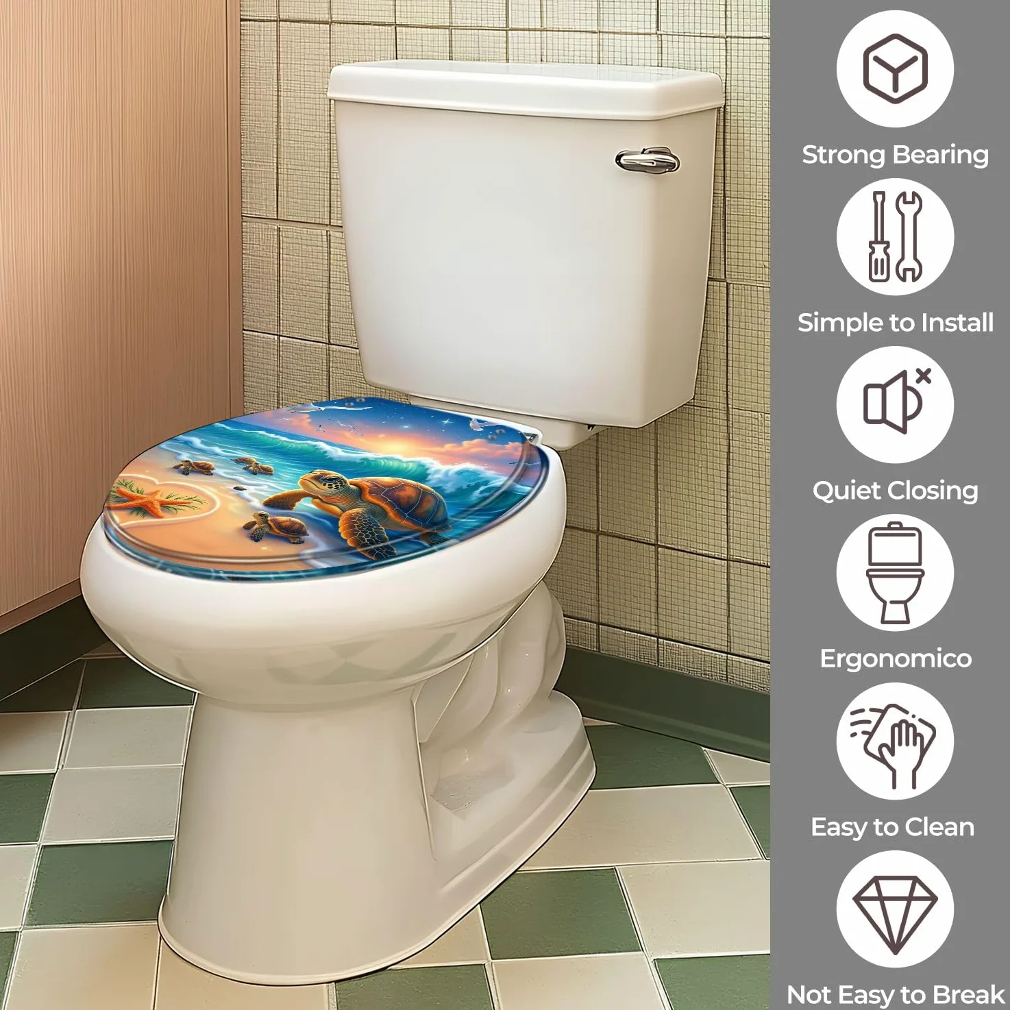 Tavoletta copri WC con cerniere silenziose, a forma di cuore decorativo in resina, facile da installare e pulire, sgancio rapido