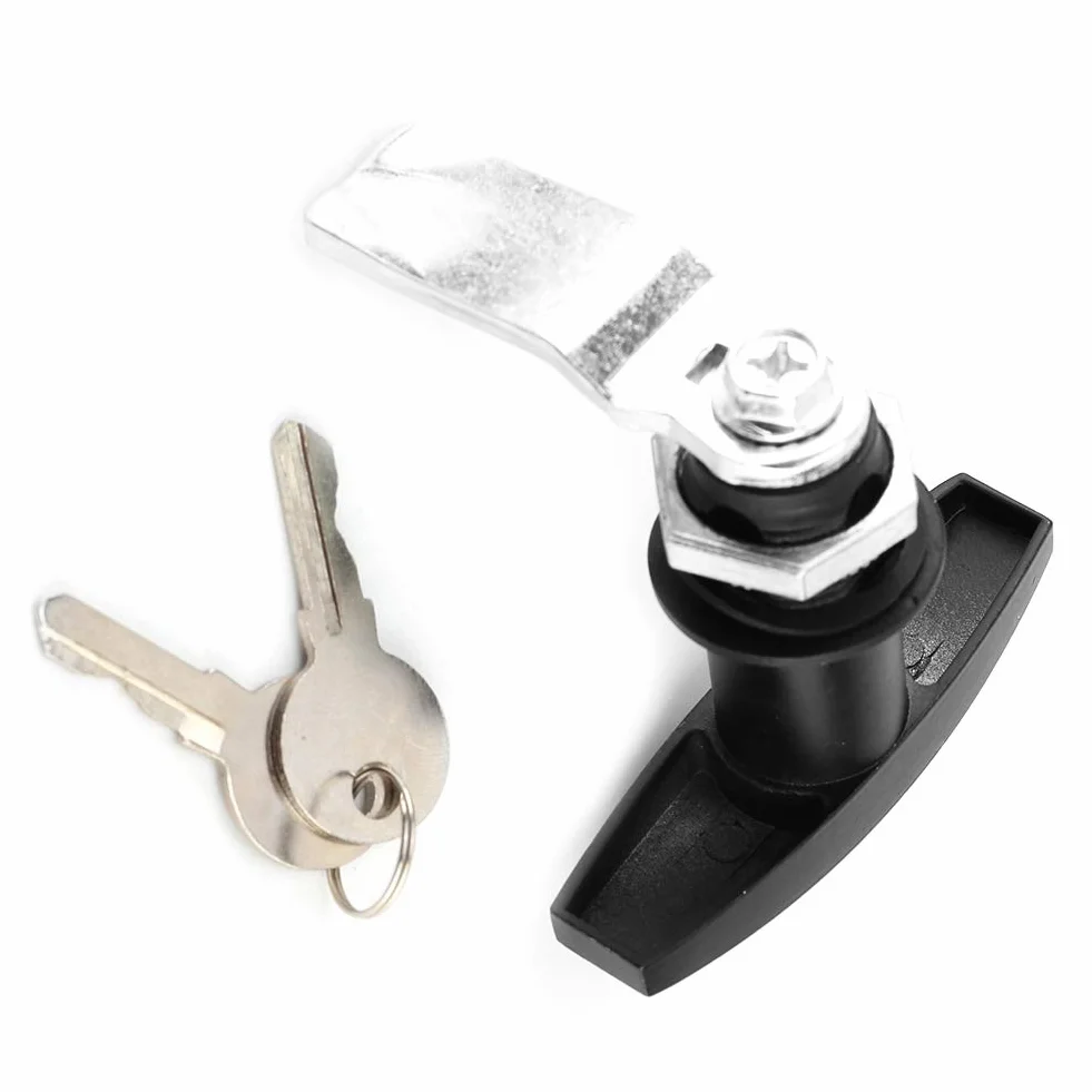 Kit serratura con maniglia a T per porta del capannone Fissaggio posteriore con maniglia a T Cassetta degli attrezzi Serratura per porta del garage con chiavi per tettuccio (nero)