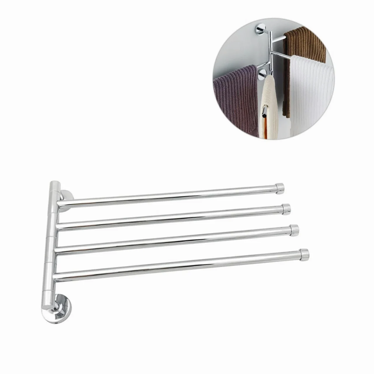 Portasciugamani Girevole in Acciaio Inox, 1 Pezzo, Argento | Resistente alla Ruggine, Salvaspazio, per Bagno e Cucina, Design Semplice Lega di Zinco