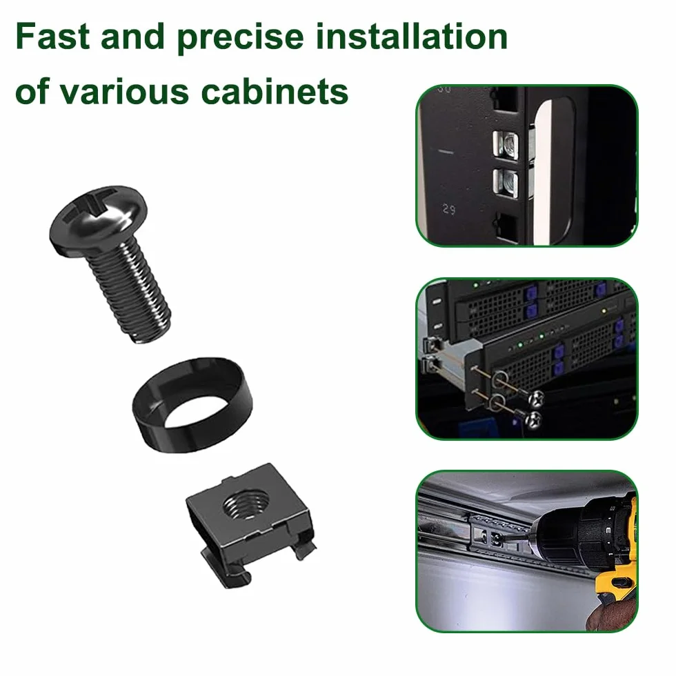 Set di 60 dadi e bulloni a gabbia M6 nero per montaggio su rack server e armadi di rete
