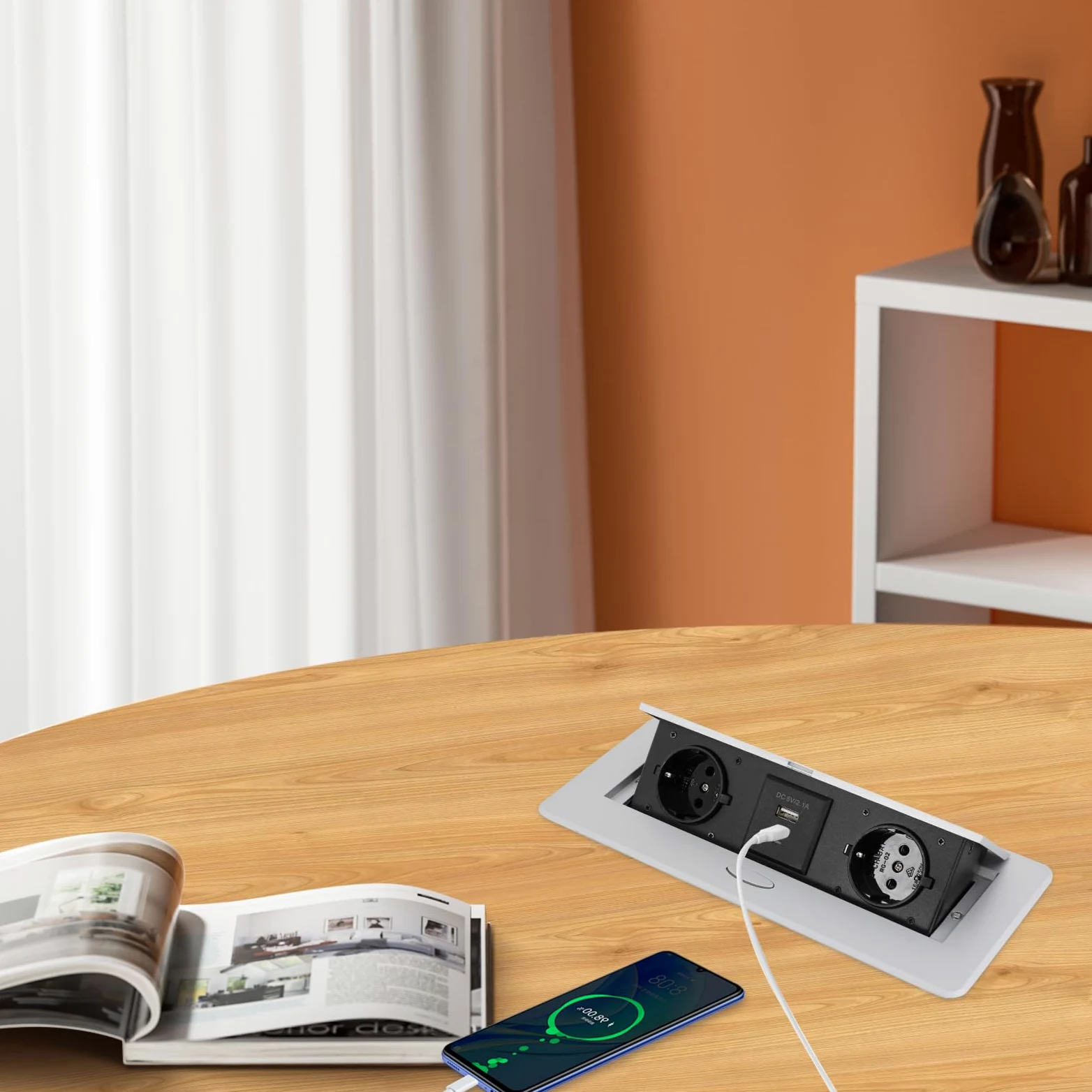 Ciabatta elettrica a scomparsa, 2 prese AC 250 V, 16 A, con USB A e USB C, 5 V, 2,1 A, presa da tavolo, da incasso, 2500 W, per ufficio, cucina, studio, argento