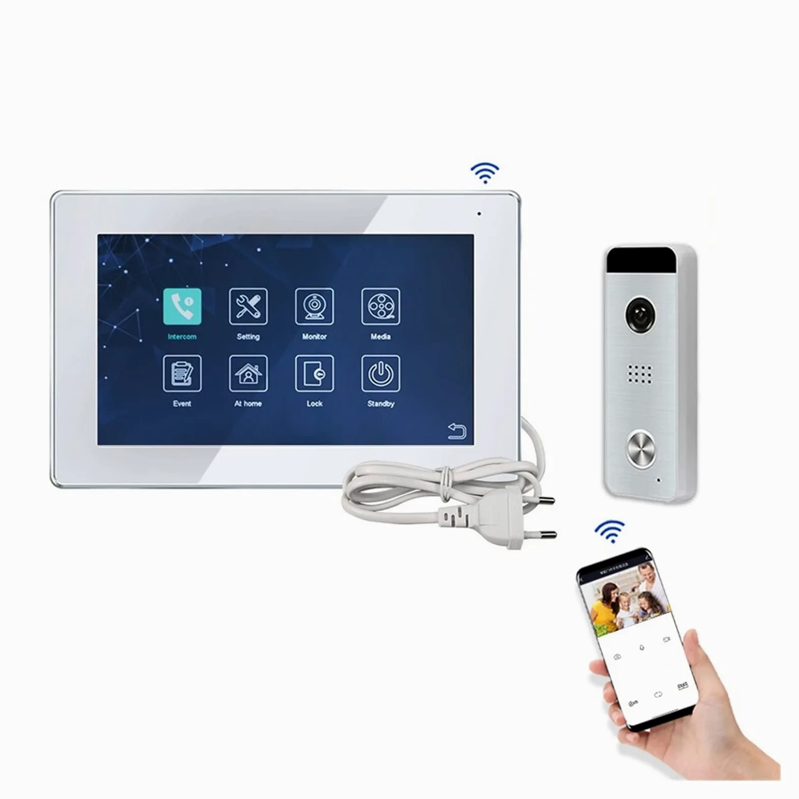 Videocitofono Wifi, Videocitofono Tuya da 10 pollici for il videocitofono multilingua del telefono del portello del touch screen domestico con controllo di accesso remoto per la sicurezza domestica(J-