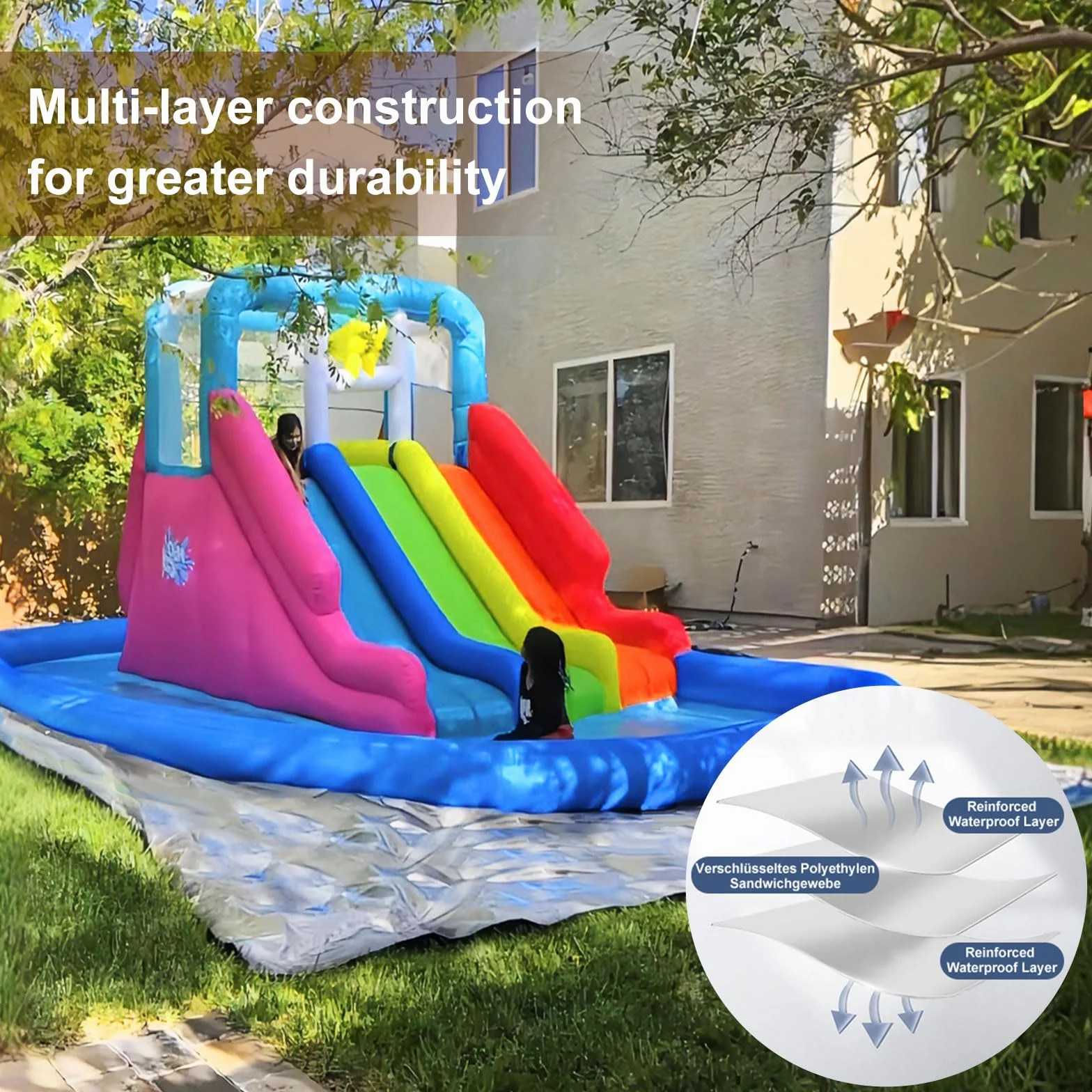 Telone Impermeabile per Esterno 2x4 m Telo Occhiellato Rinforzato in PE 160g/m² Copertura per Piscina Auto, Mobili da Giardino, Antipioggia e Antivento
